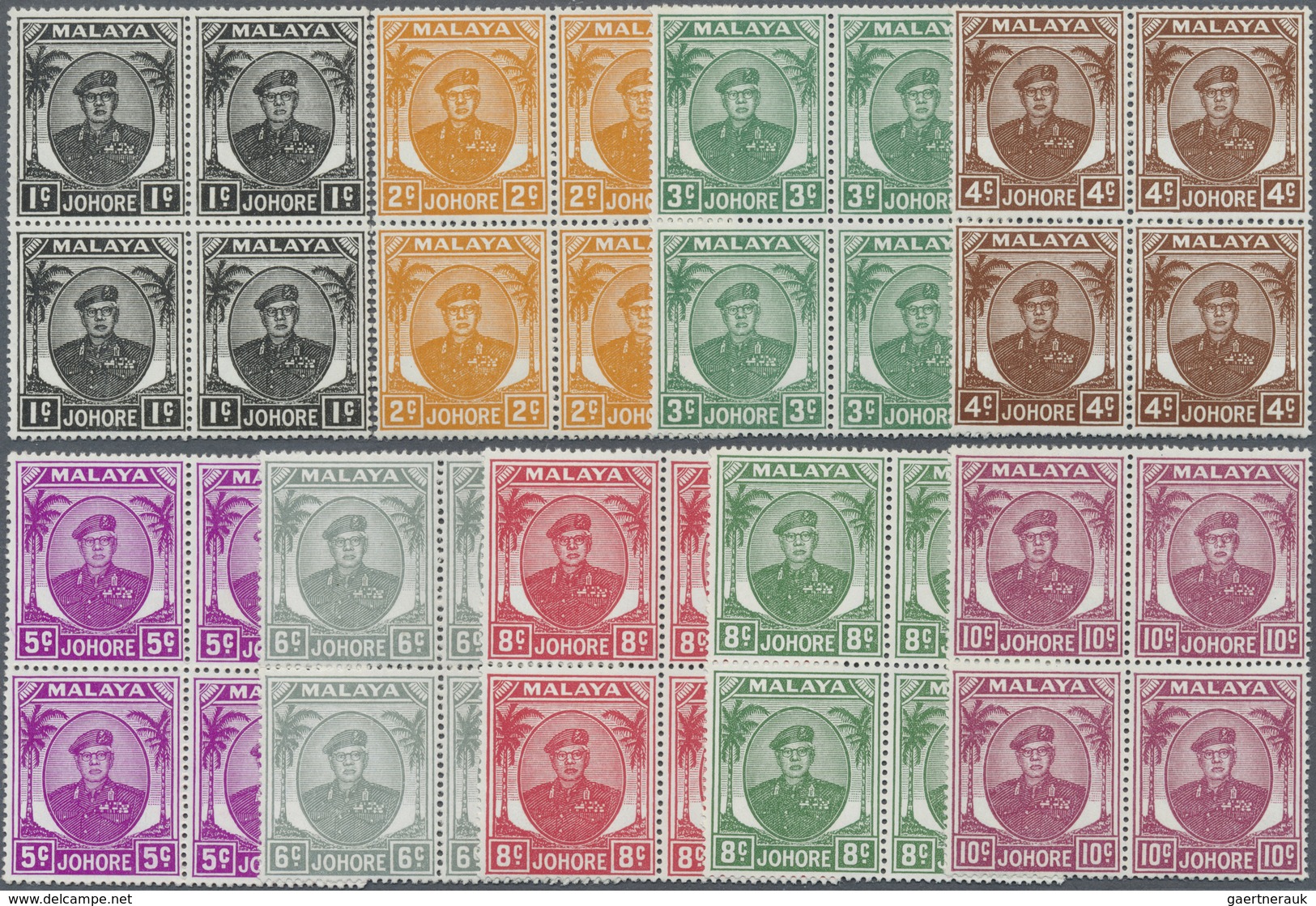 ** Malaiische Staaten - Johor: 1949/1955, Sultan Sir Ibrahim Definitives Complete Set In Blocks Of Four - Johore