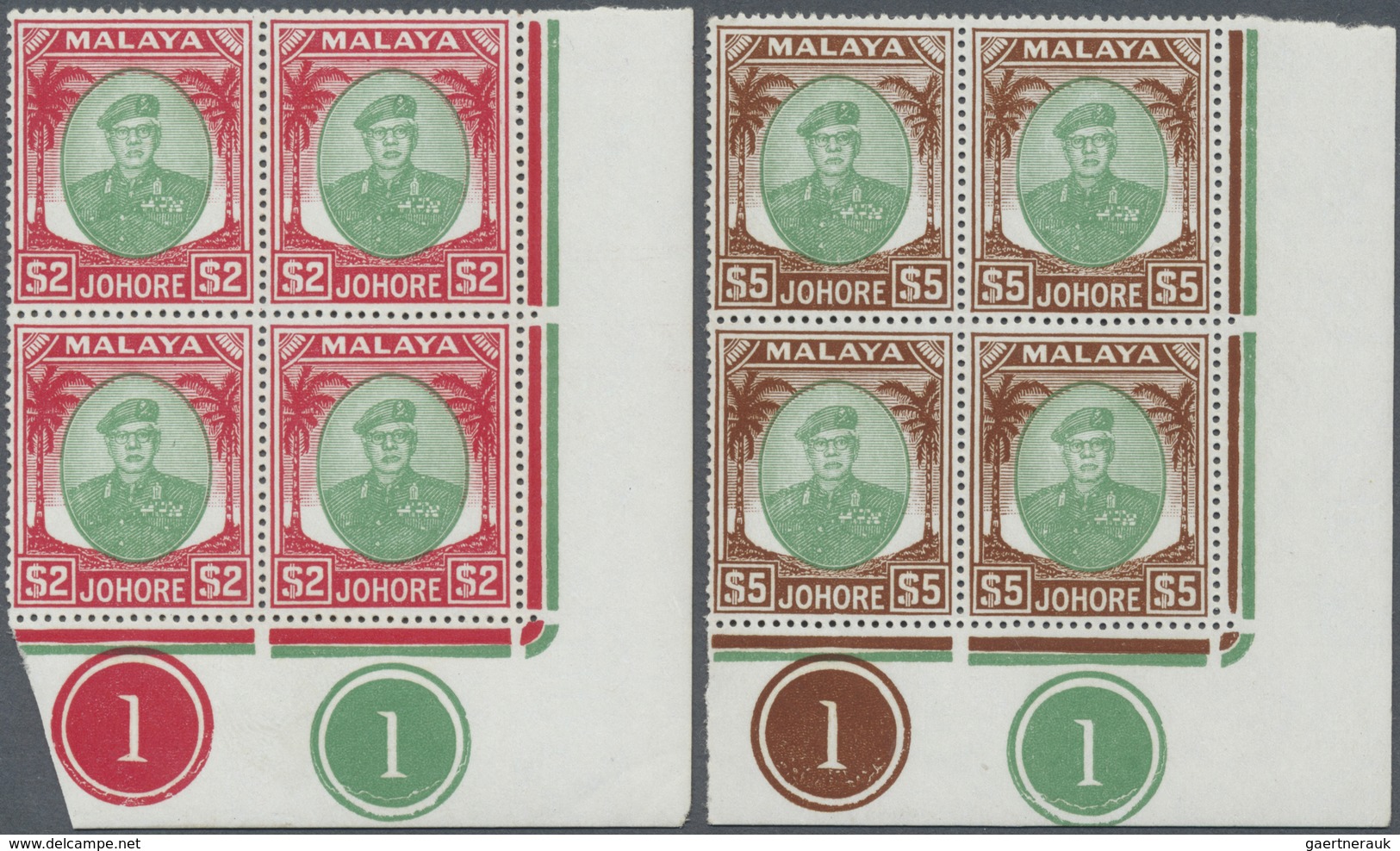 ** Malaiische Staaten - Johor: 1949/1955, Sultan Sir Ibrahim Definitives Complete Set In Blocks Of Four - Johore