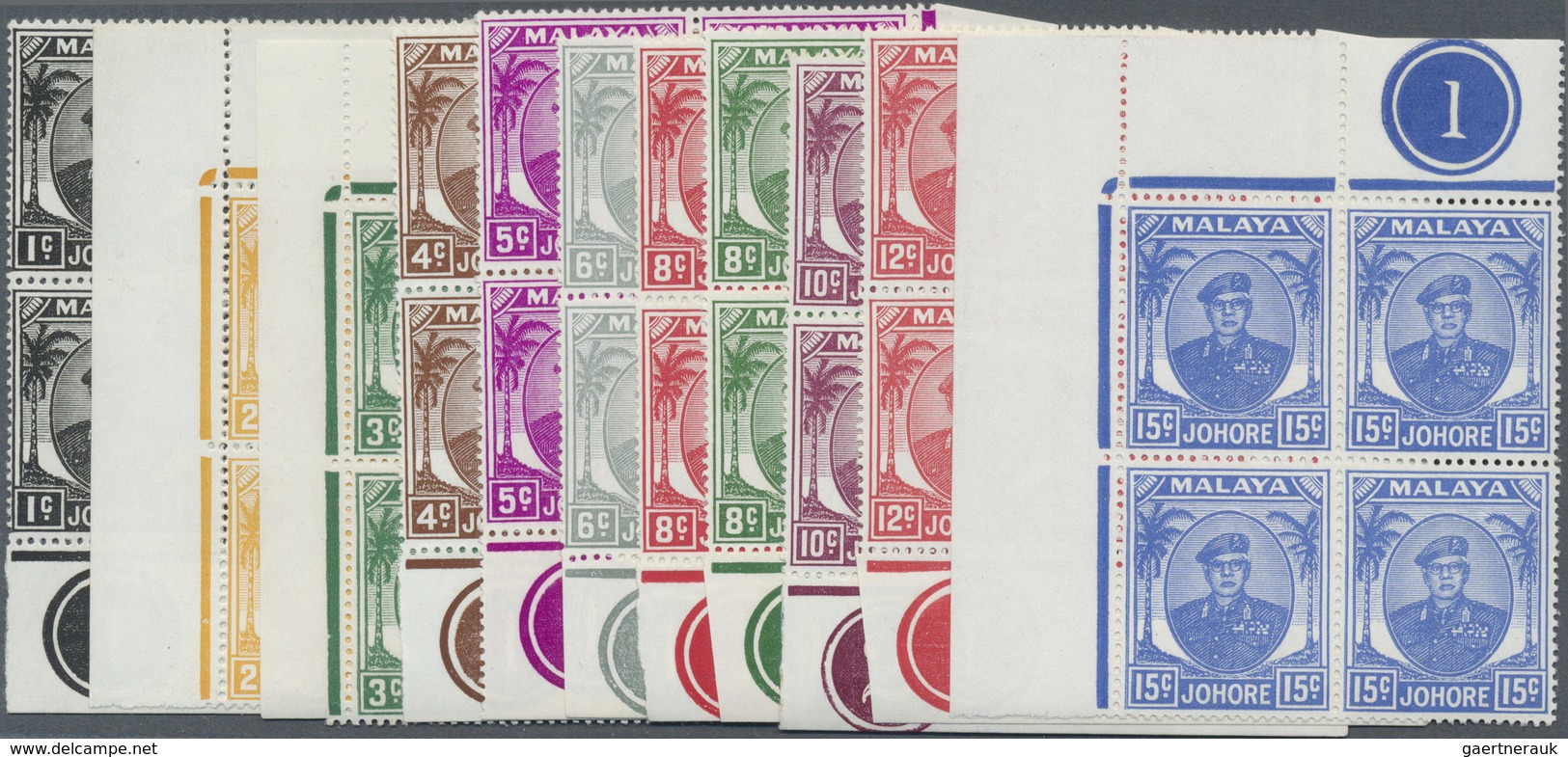 ** Malaiische Staaten - Johor: 1949/1955, Sultan Sir Ibrahim Definitives Complete Set In Blocks Of Four - Johore