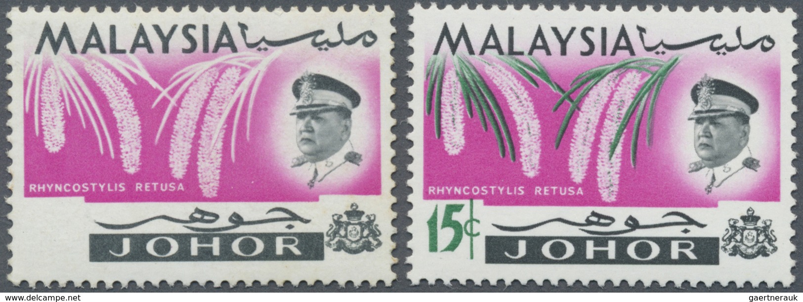 ** Malaiische Staaten - Johor: 1965, Orchids 15c. 'Rhynchostylis Retusa' With GREEN OMITTED (face Value - Johore