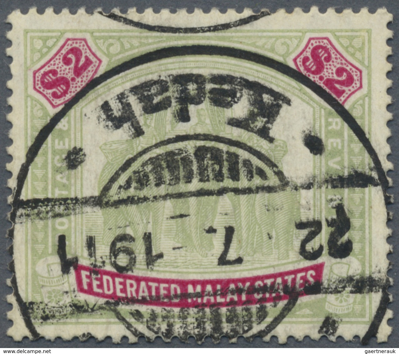 O Malaiische Staaten - Kedah: 1909-12 ALOR STAR: Federal Malay States 1907 $2 Green & Carmine Used At - Kedah