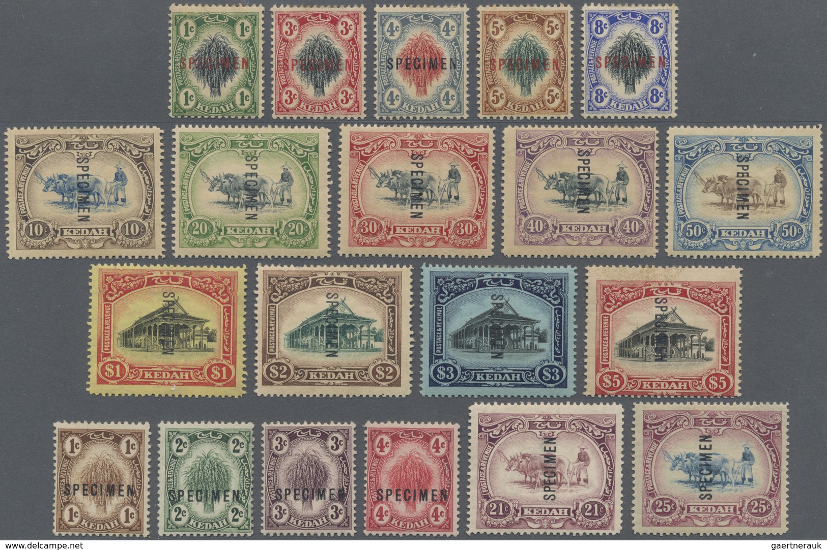 Malaiische Staaten - Kedah: 1912/1919-21: First Issue Complete Set Of 14 Plus 1919-21 Six Stamps Of - Kedah