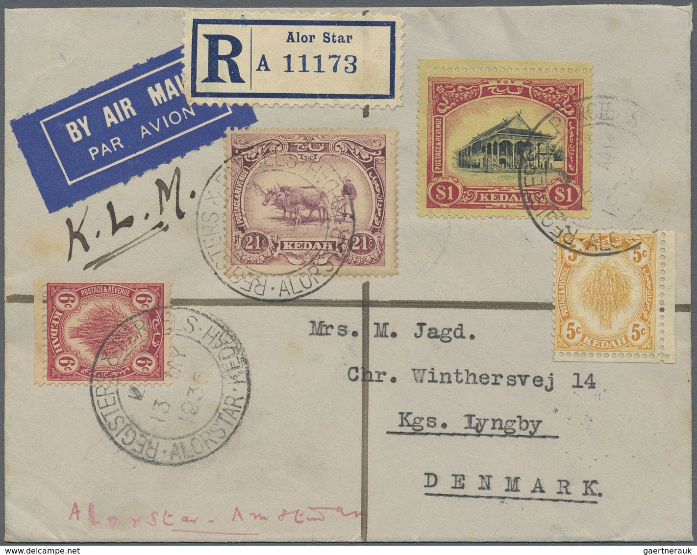 Br Malaiische Staaten - Kedah: 1936, 2 X 3 C, 5 C, 6 C, 10 C, 21 C And 1 $, Attractive Color Franking O - Kedah