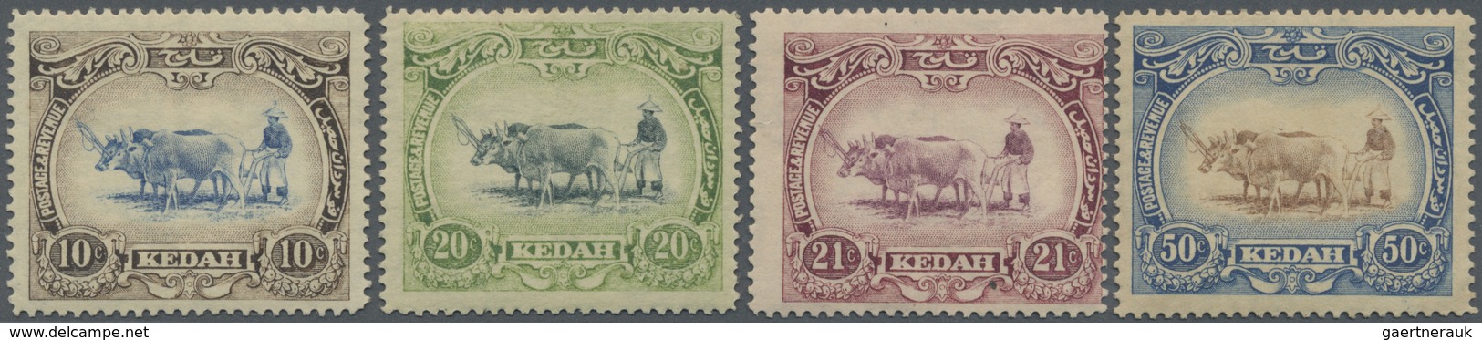 * Malaiische Staaten - Kedah: 1921, 'Malay Ploughing' Four Different Values (10c., 20c., 21c. And 50c. - Kedah