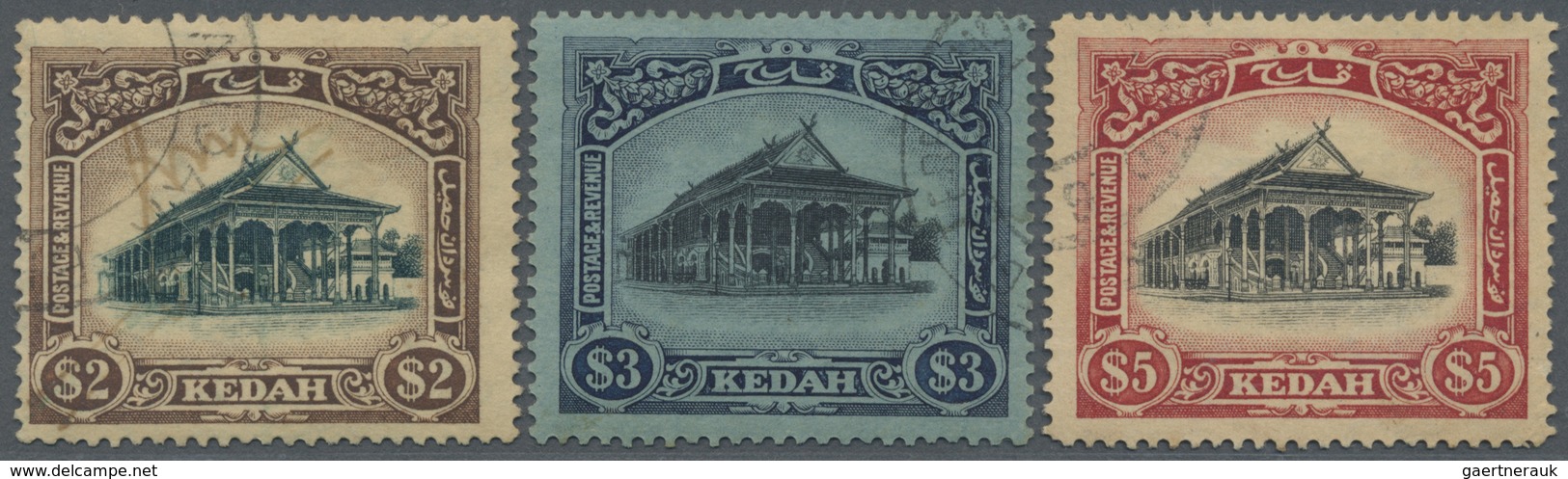 O Malaiische Staaten - Kedah: 1924/1926, 'Council Chamber' $2, $3 And $5 With Wmk. CROWN TO LEFT OF CA - Kedah