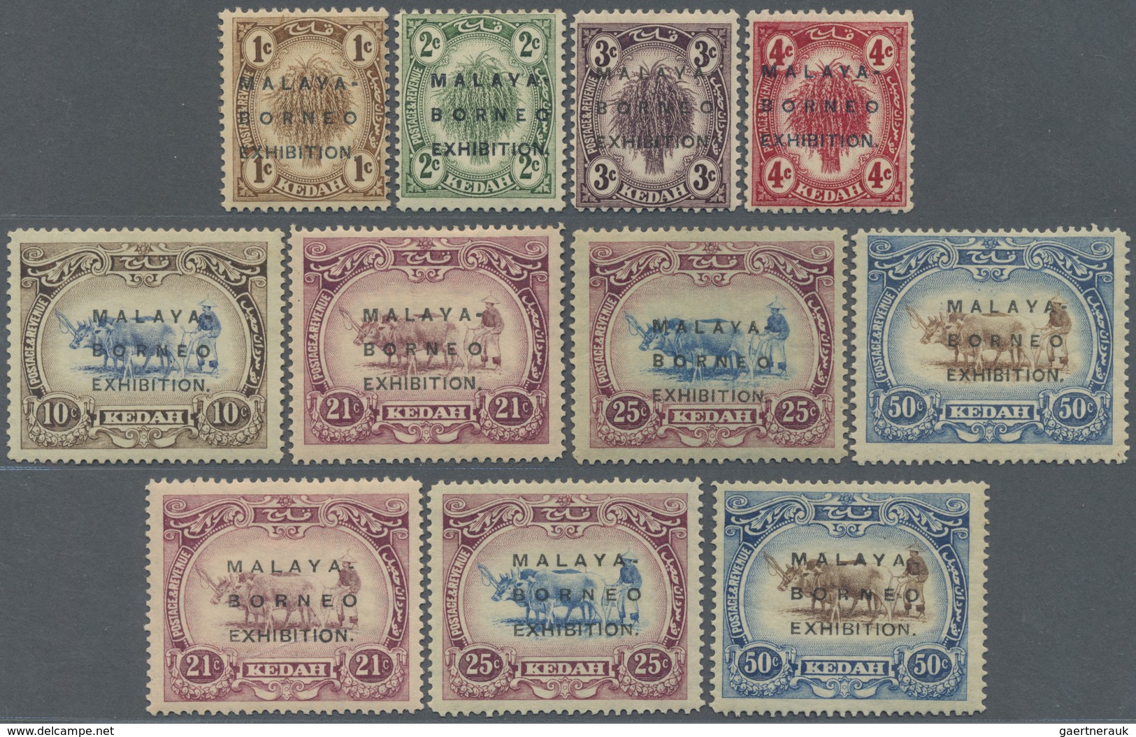 * Malaiische Staaten - Kedah: 1922, Malaya-Borneo Exhibition Complete Set Of 11 Incl. Both Opt. Types - Kedah