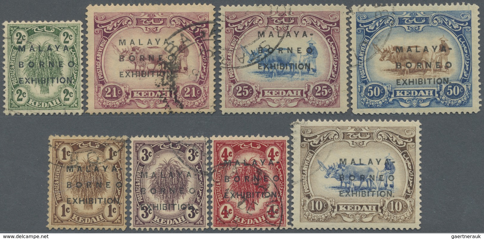 O Malaiische Staaten - Kedah: 1922, Malaya-Borneo Exhibition Complete Set Of Eight With Opt. In Type I - Kedah