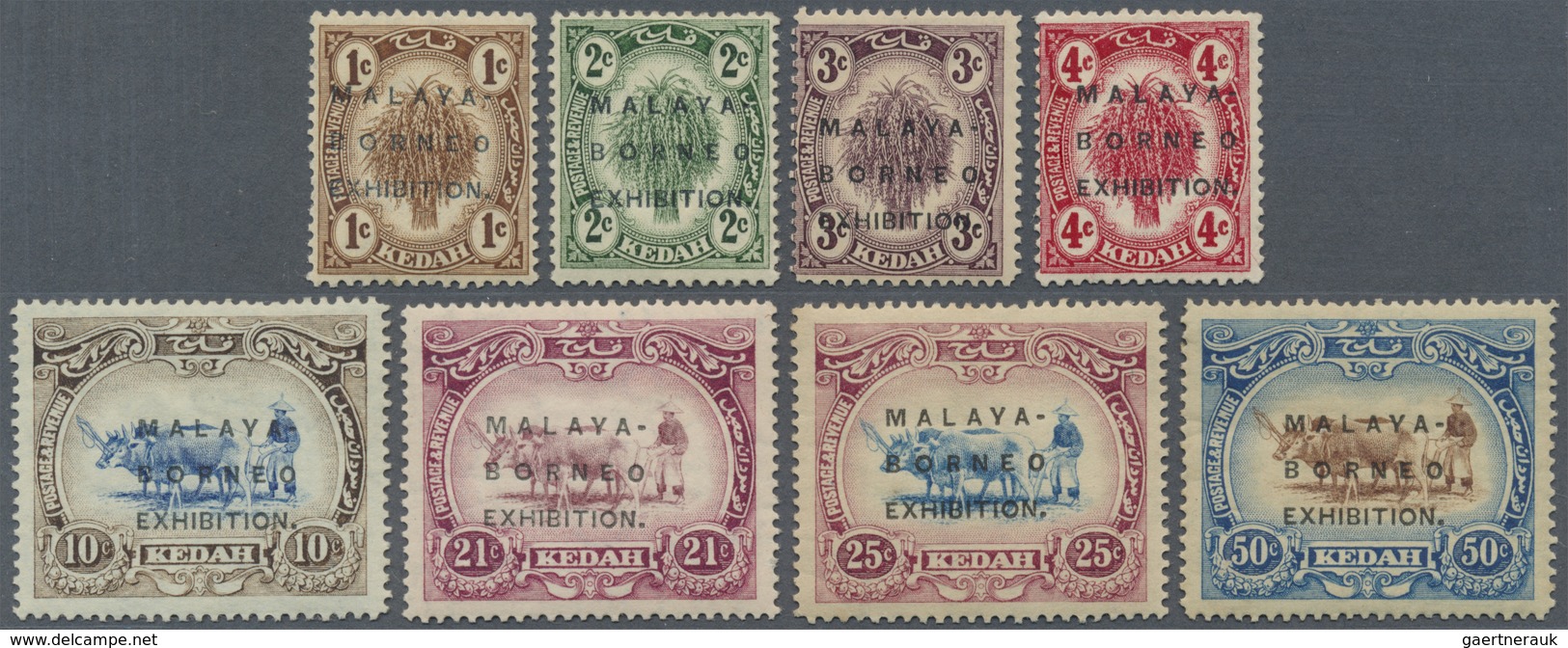 * Malaiische Staaten - Kedah: 1922, Malaya-Borneo Exhibition Complete Set Of Eight With Opt. In Type I - Kedah