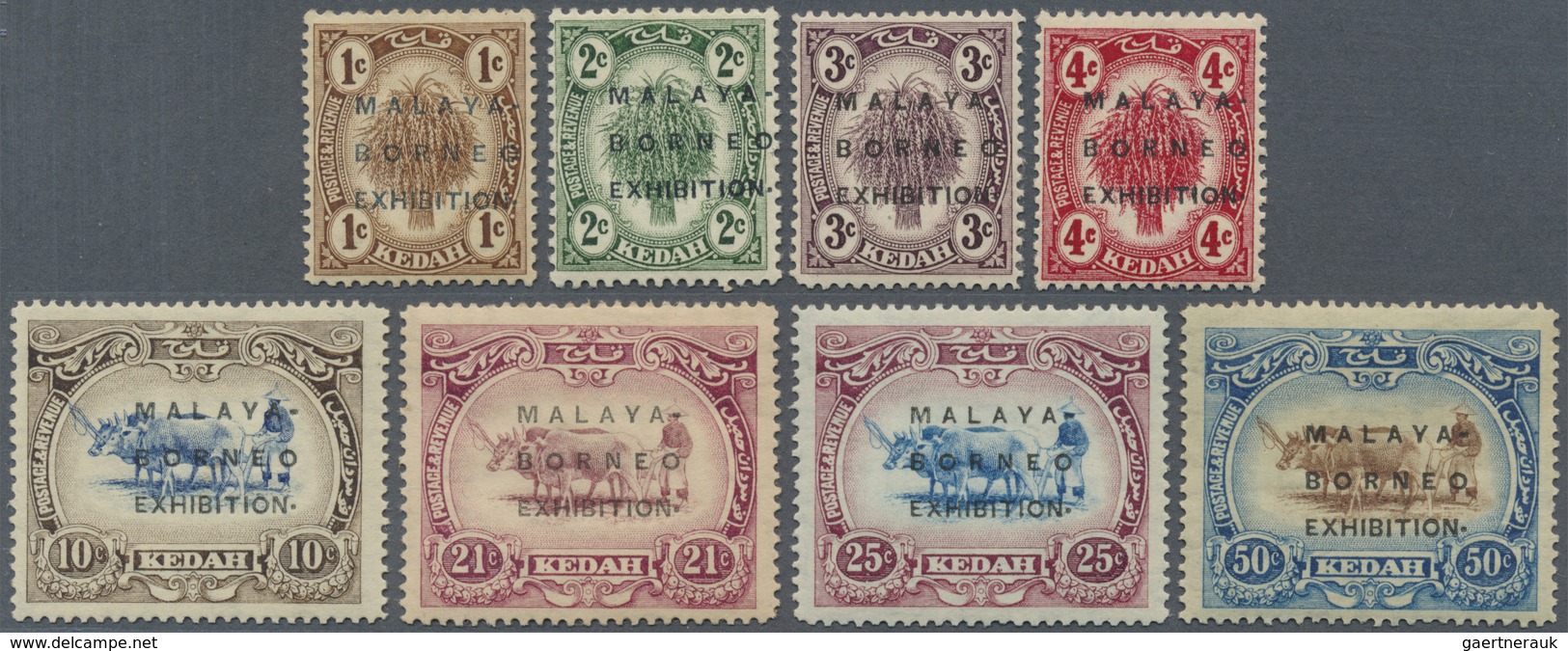 * Malaiische Staaten - Kedah: 1922, Malaya-Borneo Exhibition Complete Set Of Eight With Opt. In Type I - Kedah