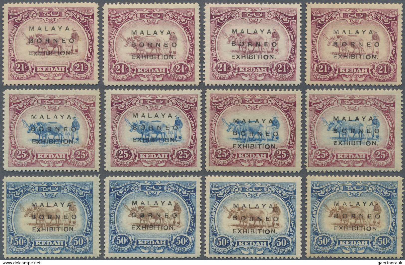 * Malaiische Staaten - Kedah: 1922, Malaya-Borneo Exhibition Four Complete Sets Of Three With Opt. In - Kedah