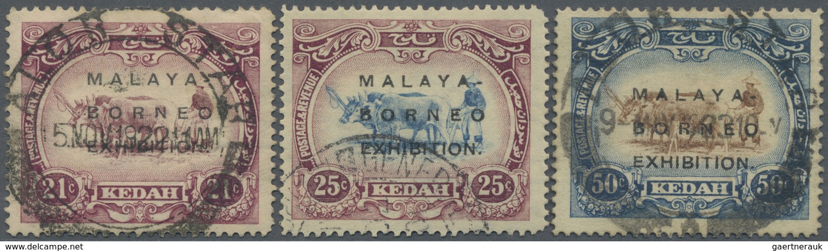 O Malaiische Staaten - Kedah: 1922, Malaya-Borneo Exhibition Complete Set Of Three With Opt. In Type I - Kedah