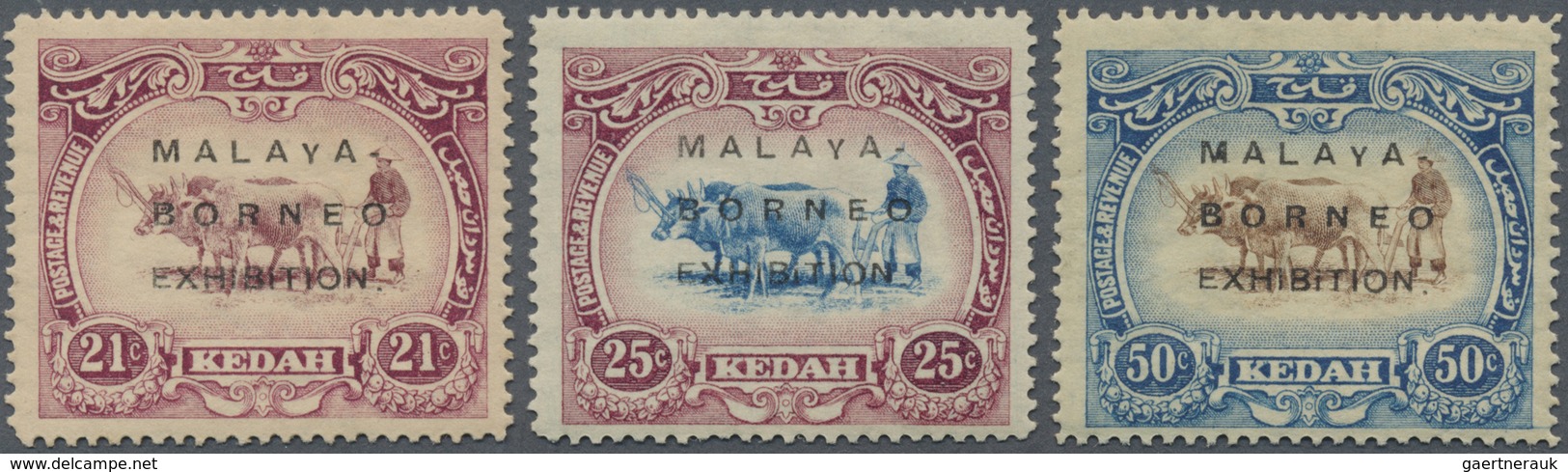 * Malaiische Staaten - Kedah: 1922, Malaya-Borneo Exhibition Complete Set Of Three With Opt. In Type I - Kedah