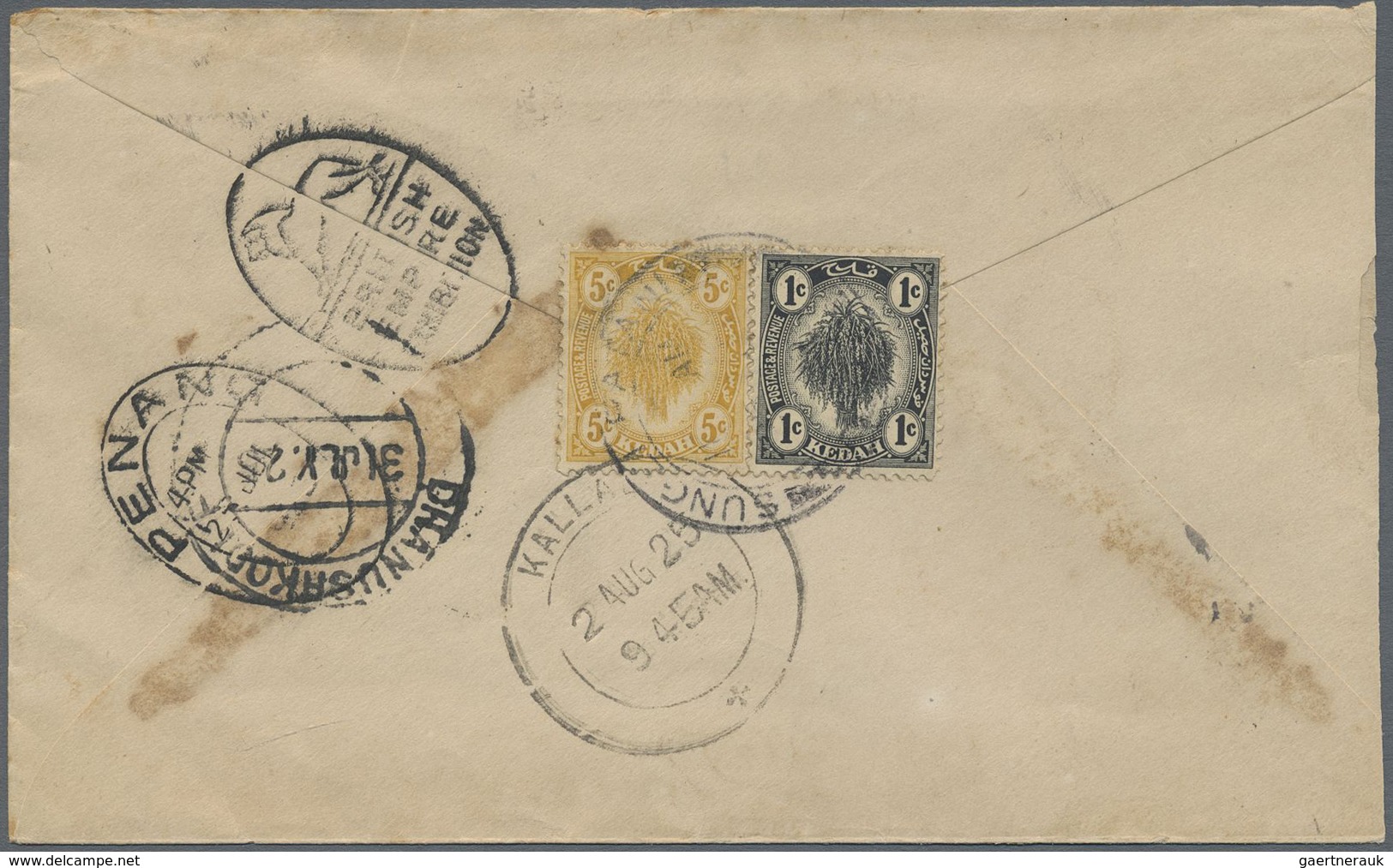 Br Malaiische Staaten - Kedah: 1925, 1 C Black And 5 C Yellow, Mixed Franking On Cover From SUNGEI PATA - Kedah