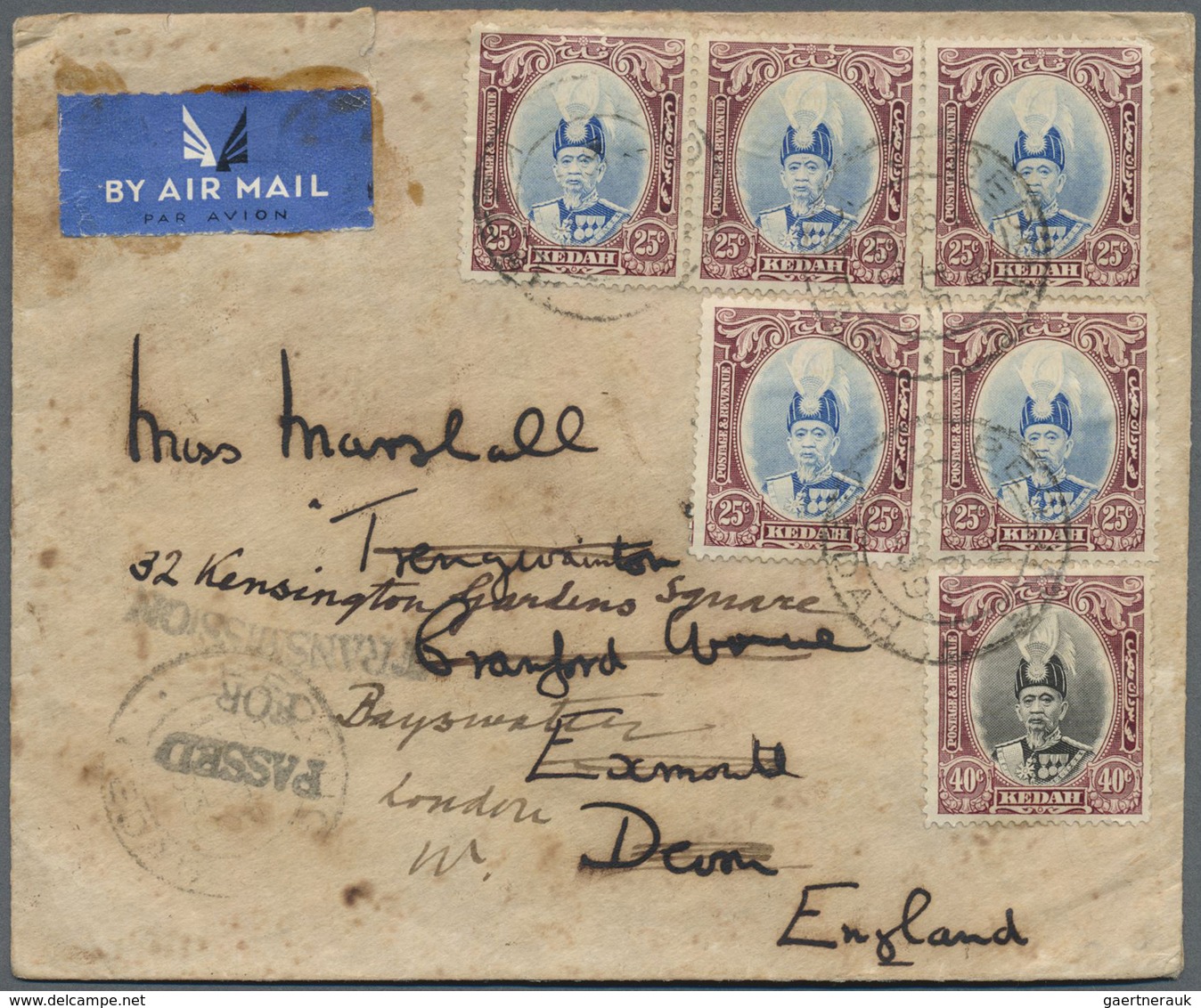 Malaiische Staaten - Kedah: 1939/41, Two Air Mail Covers To England: 50 C. (4) Tied "FIELD POST OFFI - Kedah