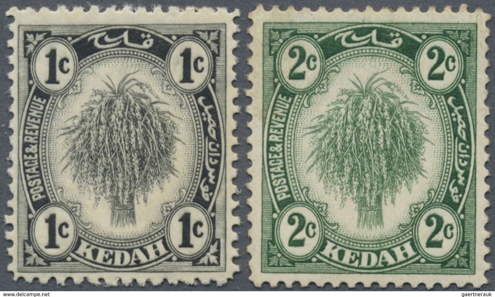 * Malaiische Staaten - Kedah: 1938/1940, Sheaf Of Rice 1c. Black And 2c. Bright Green With REDRAWN Fac - Kedah