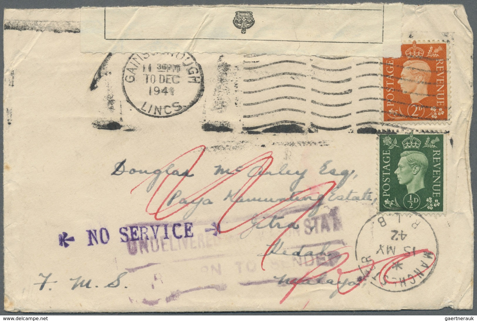 Br Malaiische Staaten - Kedah: 1941. Envelope Addressed To Kedah, F.M.S. Bearing Great Britain SG 462, - Kedah