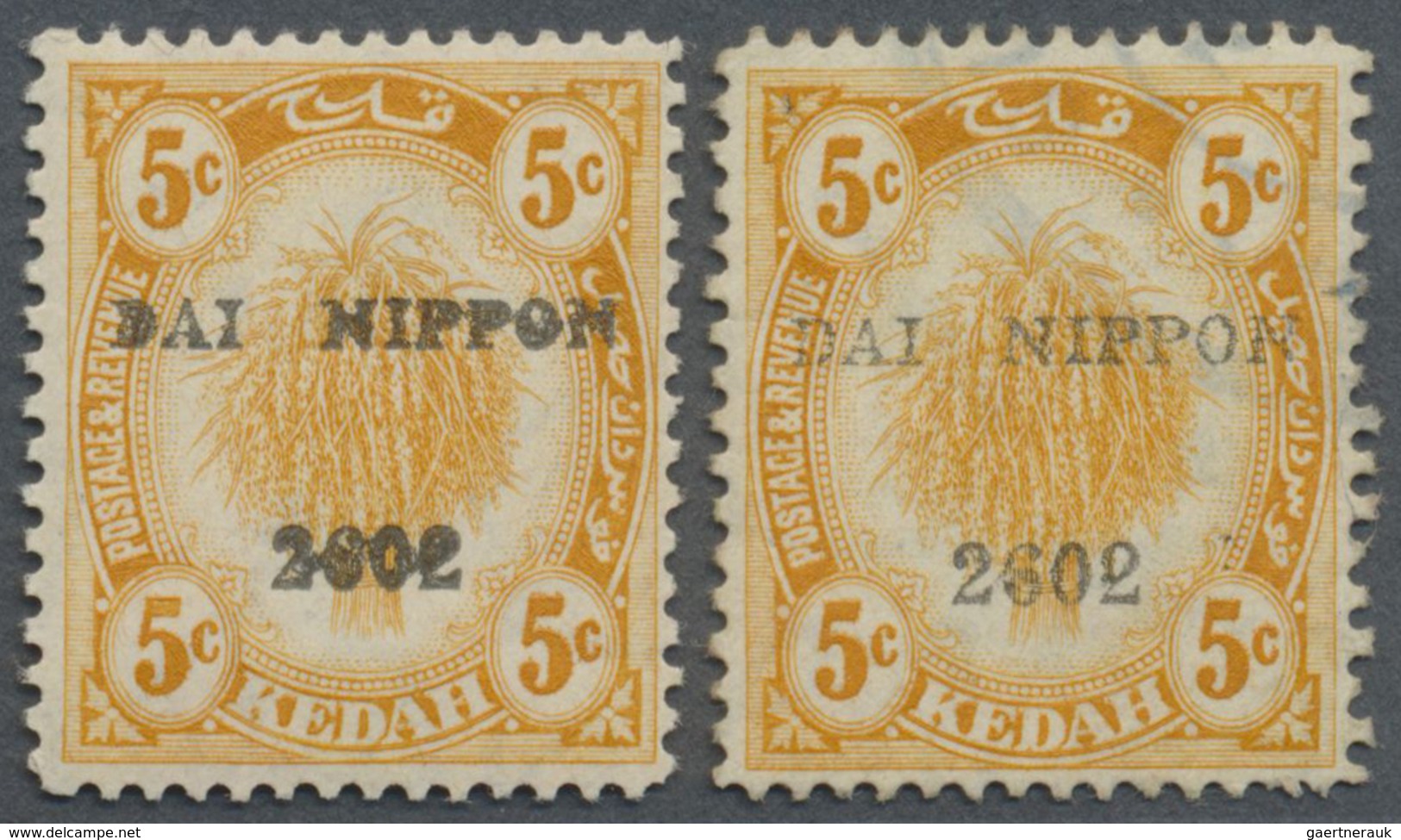 */O Malaiische Staaten - Kedah: Japanese Occupation, 1942, "Dai Nippon / 2602" Ovpts., 5 C. With Black O - Kedah