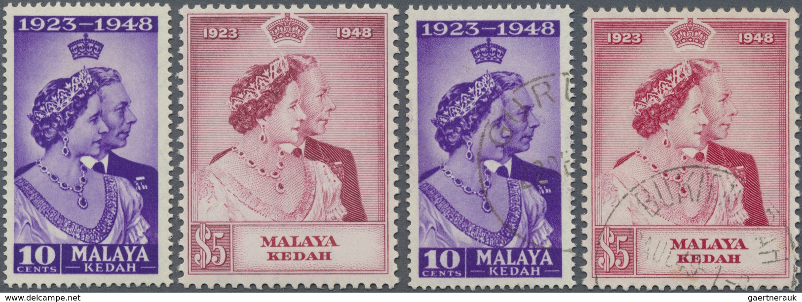 **/O Malaiische Staaten - Kedah: 1948, Royal Silver Wedding Two Sets MNH And Fine Used And Additional The - Kedah