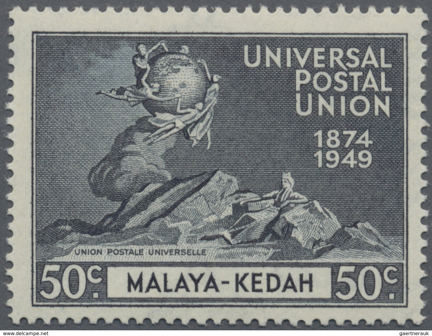 ** Malaiische Staaten - Kedah: 1949 UPU 50c. Blue-black, Variety "A" Of "CA" Missing From Watermark, Mi - Kedah