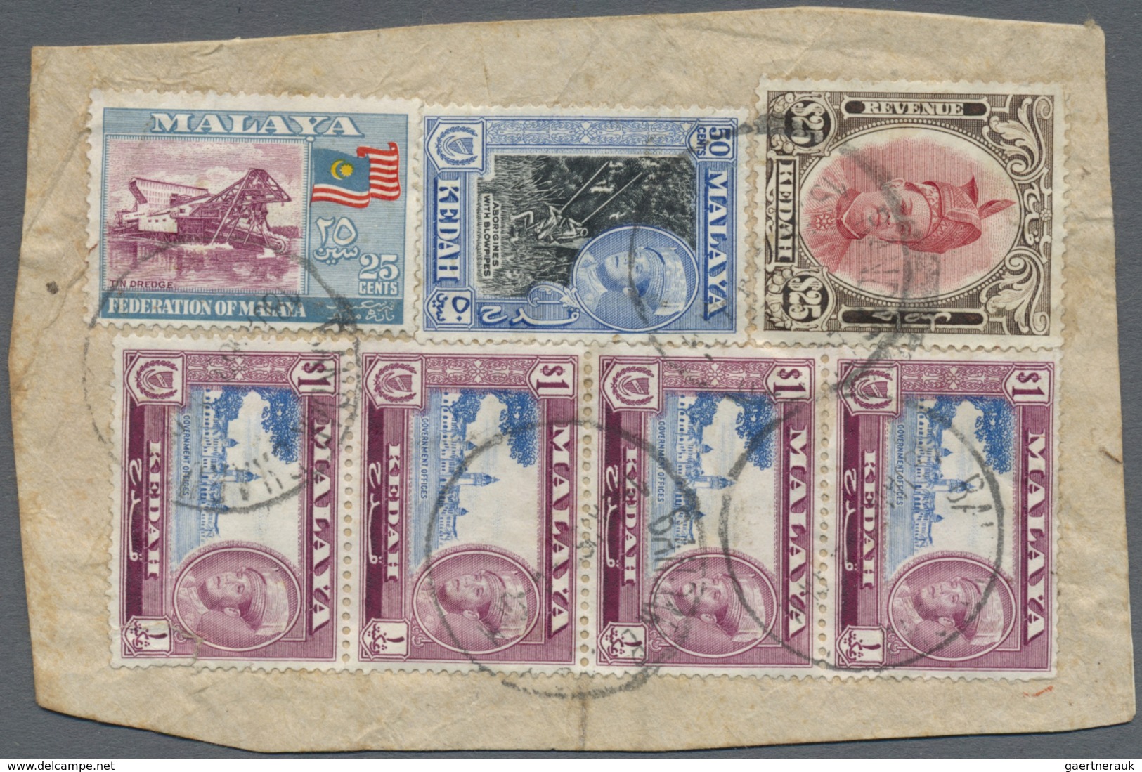 Brfst Malaiische Staaten - Kedah: 1950, 25 $ Rose-red/brown Sultan Badlishah Revenue Stamp Together With 2 - Kedah