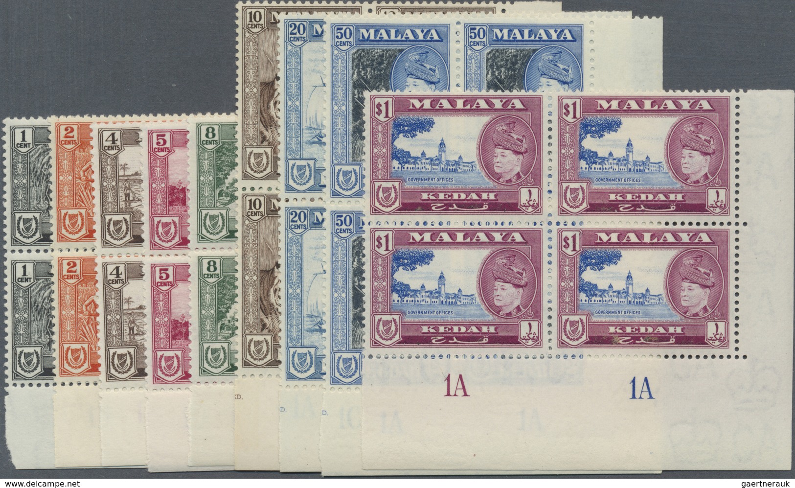 ** Malaiische Staaten - Kedah: 1957, Sultan Badlishah Pictorial Definitives Complete Set Of 11 In Block - Kedah