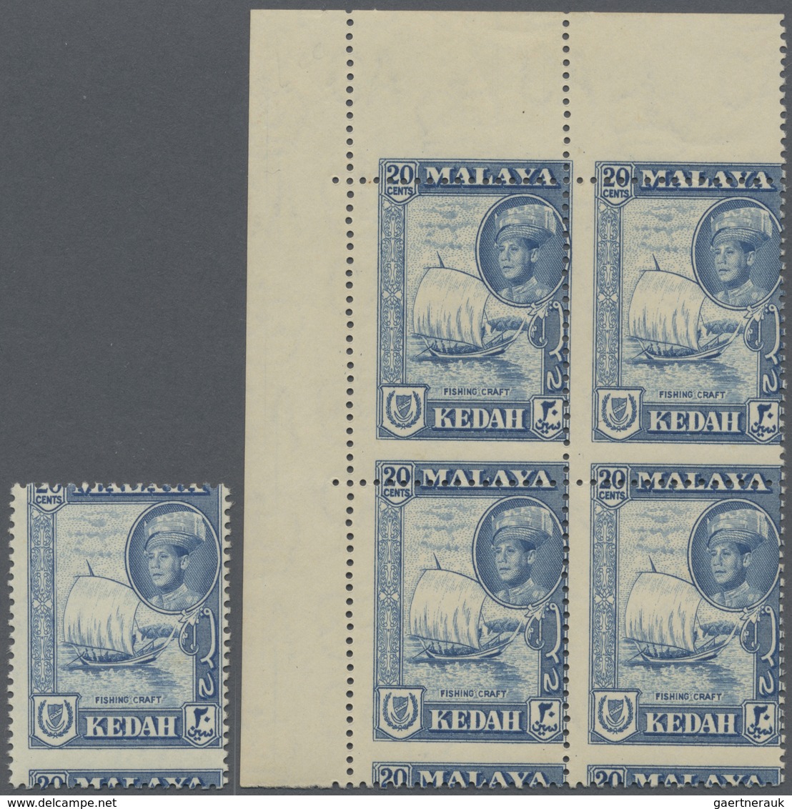 ** Malaiische Staaten - Kedah: 1959, Sultan Abdum Halim Shah 20c. Blue 'Fishing Prau' Block Of Four Fro - Kedah