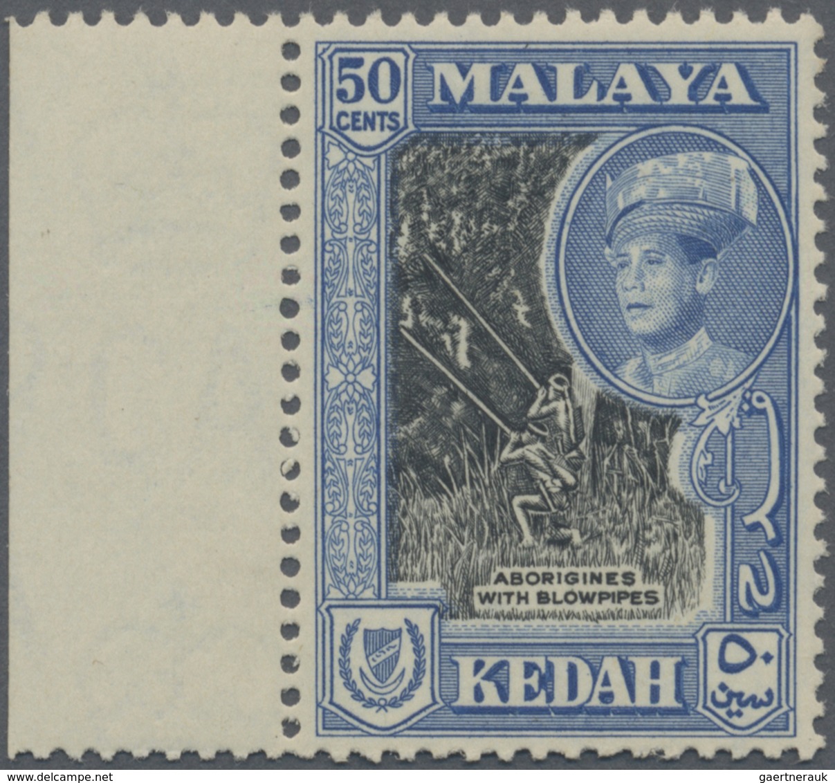 ** Malaiische Staaten - Kedah: 1959, Sultan Abdum Halim Shah 50c. Black And Blue 'Aborigines With Blowp - Kedah