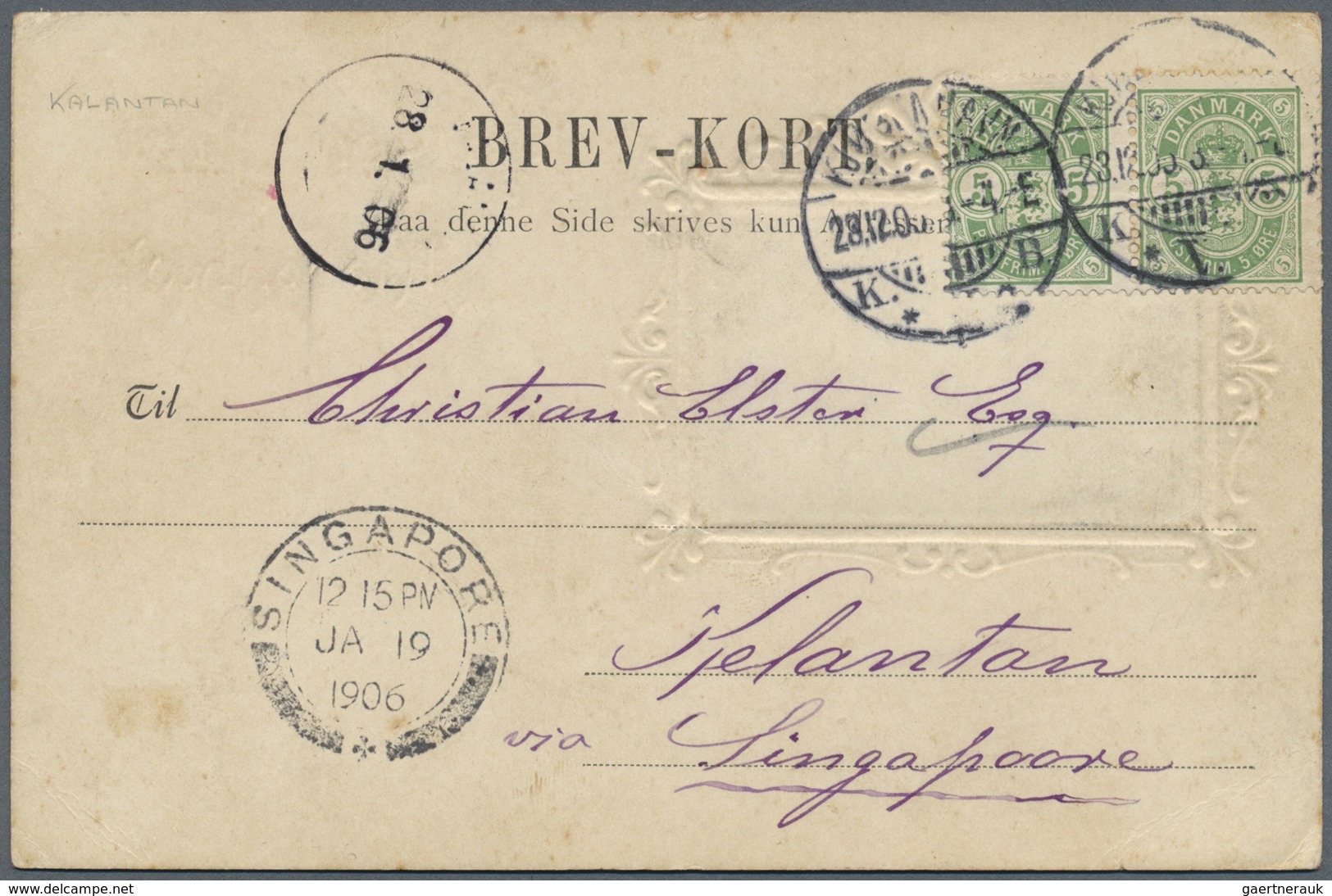 Br Malaiische Staaten - Kelantan: 1906. Picture Post Card From Kjobenhavn Addressed To Kelantan, Malaya - Kelantan