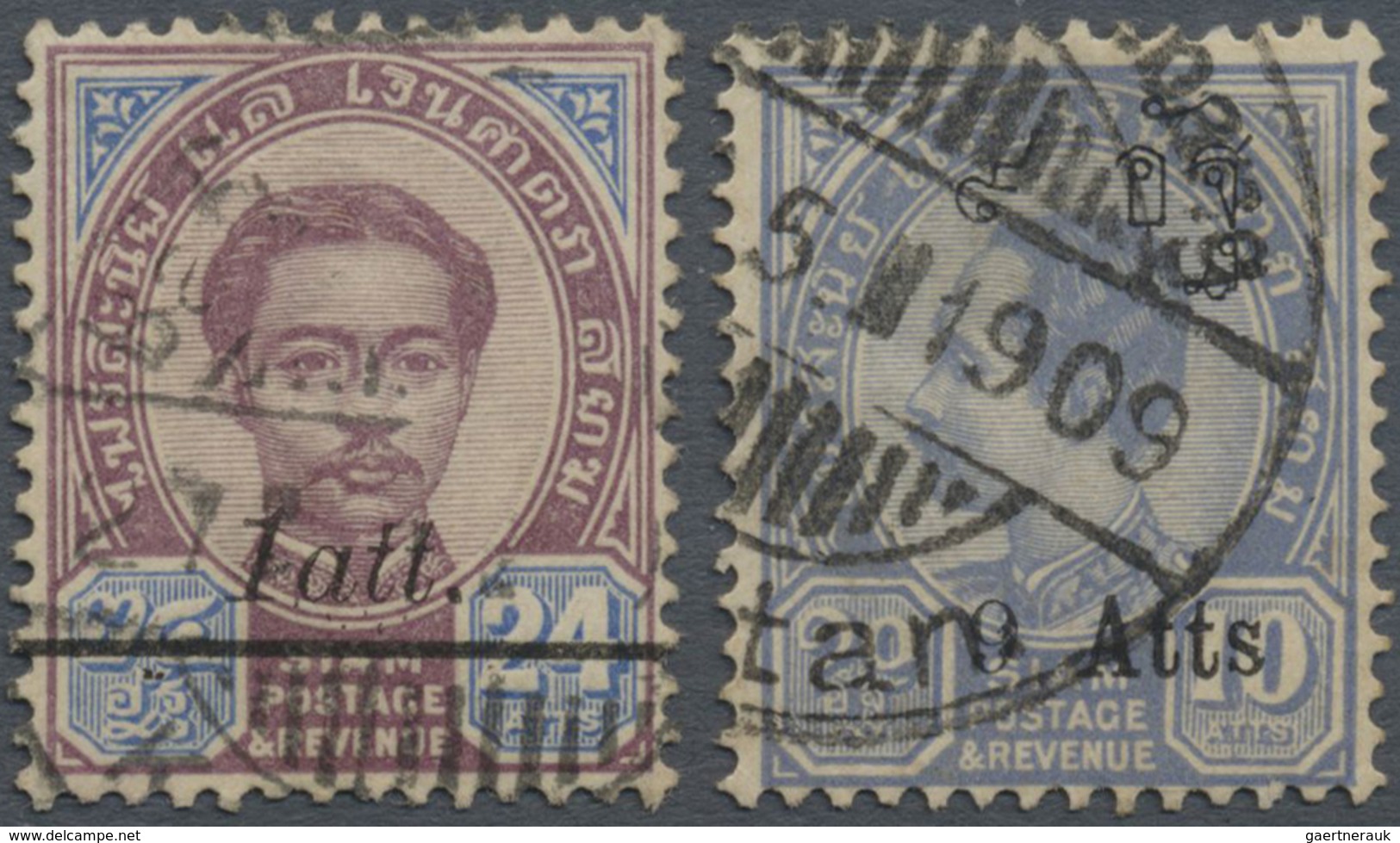 O Malaiische Staaten - Kelantan: 1907-1908 Two Siam 'King Chulalongkorn' Stamps Used At BATU MENGKEBAN - Kelantan
