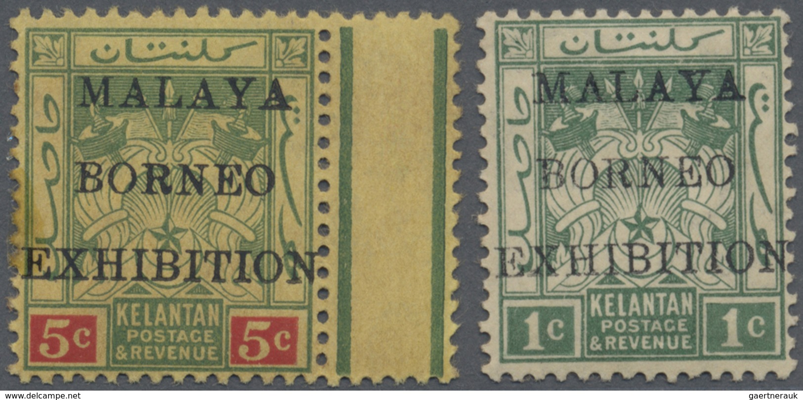 * Malaiische Staaten - Kelantan: 1922 'Malaya-Borneo Exhibition' 5c. Green & Red/pale Yellow And 1c. G - Kelantan