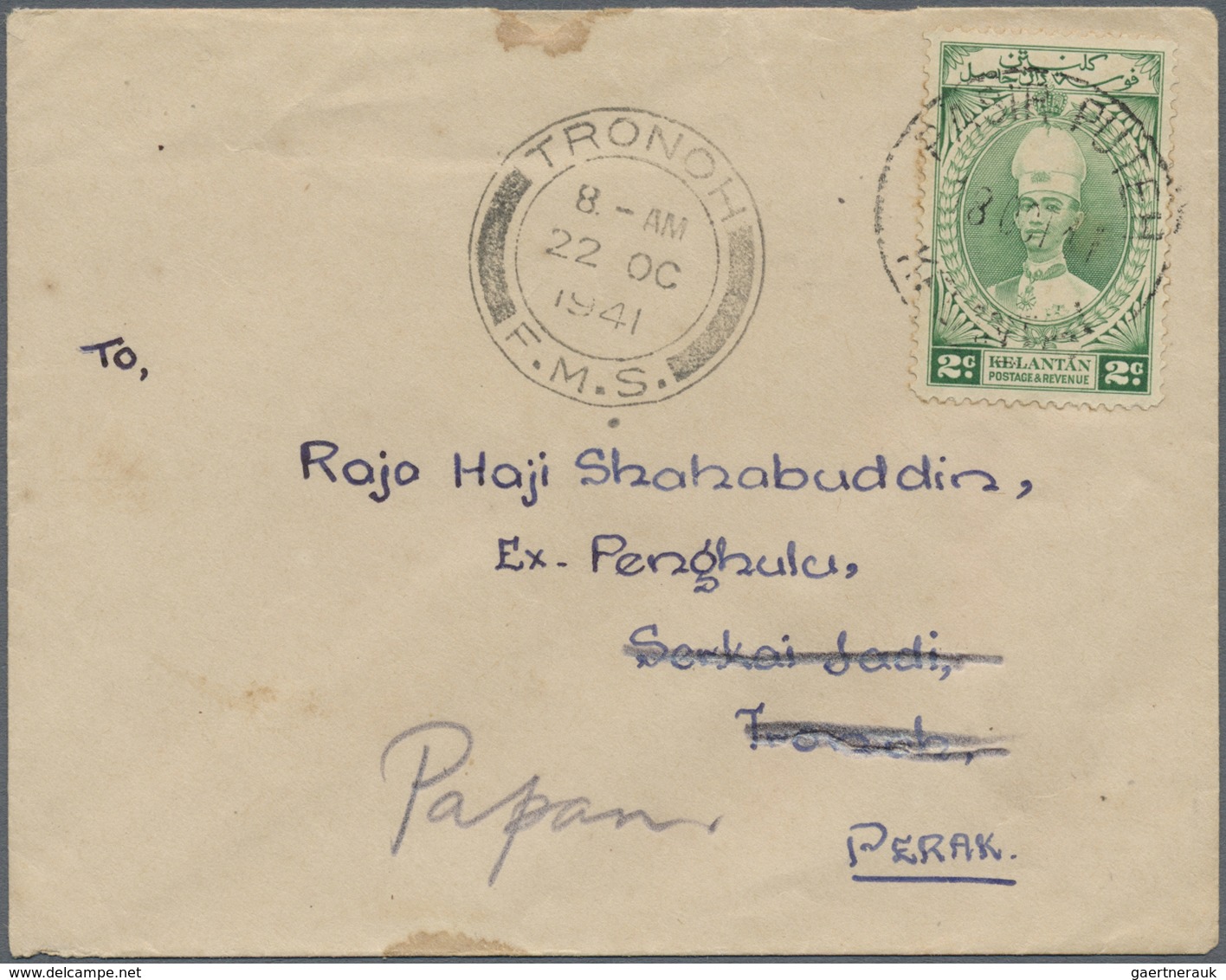 Br Malaiische Staaten - Kelantan: 1941, 2 C Green Sultan Ismail, Single Franking On Printed Matter Cove - Kelantan