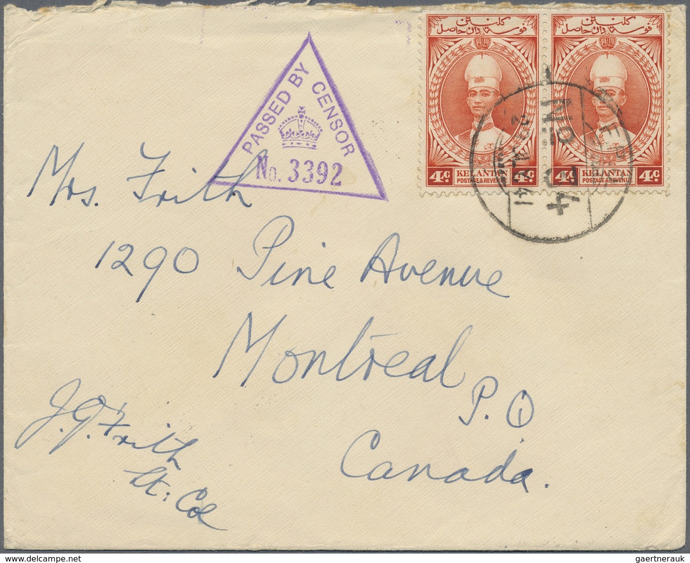 Br Malaiische Staaten - Kelantan: 1937/41, Sultan Ismail, Two Covers To Canada: 4 C. Pair Tied "F.P. O. - Kelantan