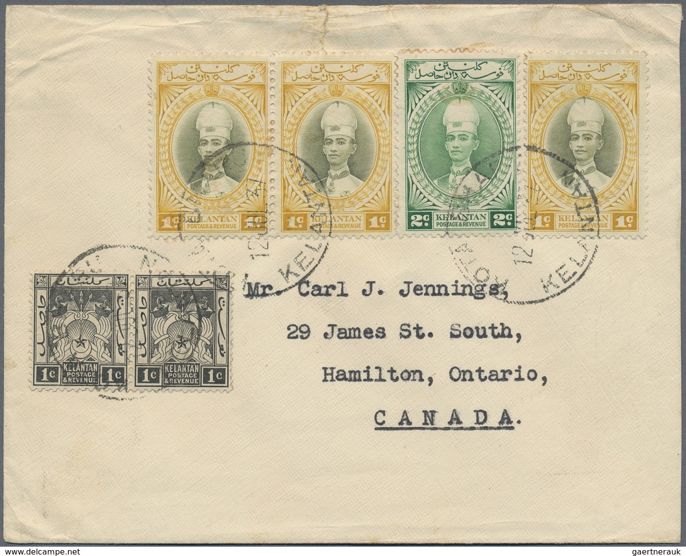 Br Malaiische Staaten - Kelantan: 1937/41, Sultan Ismail, Two Covers To Canada: 4 C. Pair Tied "F.P. O. - Kelantan