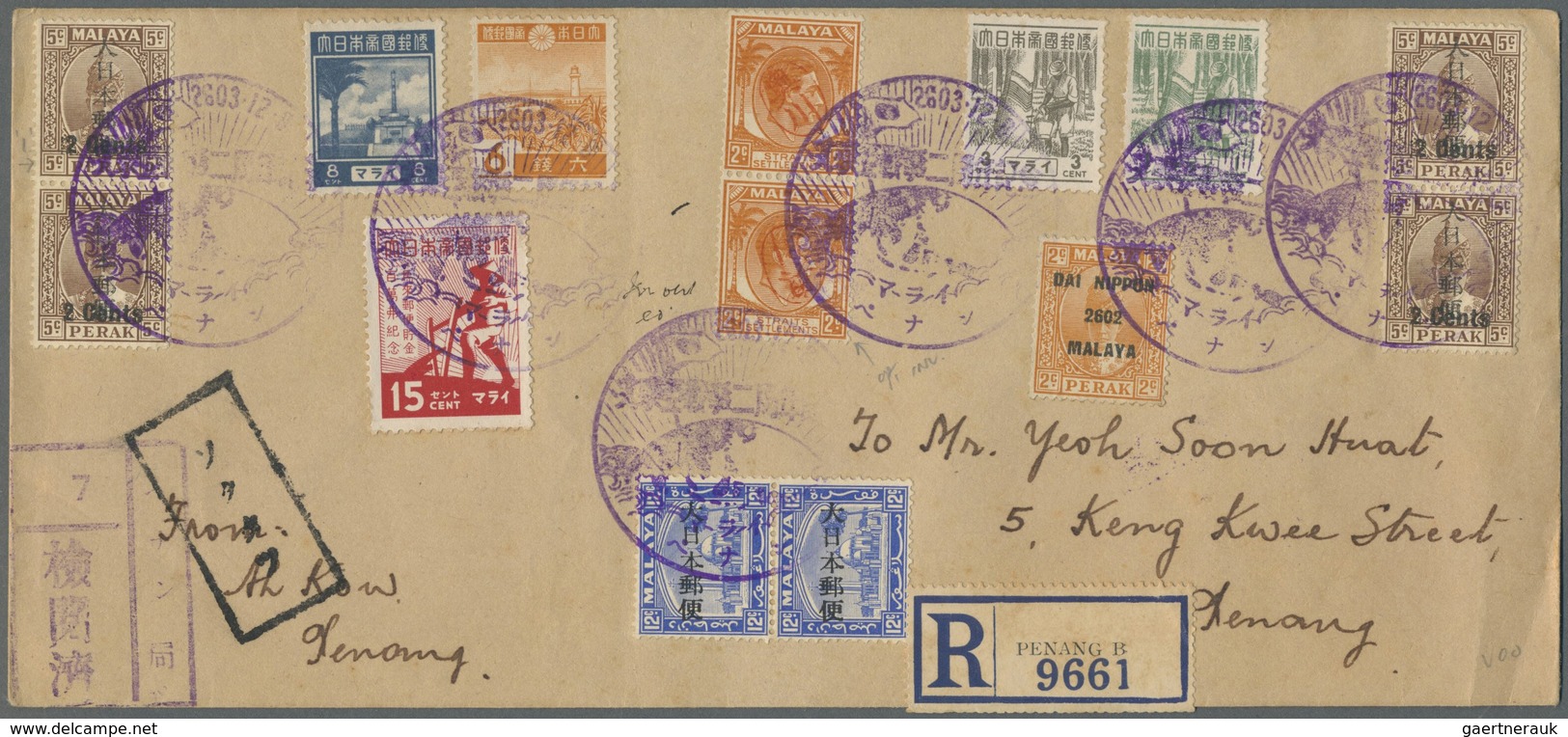 Br Malaiische Staaten - Kelantan: Penang, 1943, Okugawa Seals On KGVI 2 C. Vertical Pair With Japan Sho - Kelantan