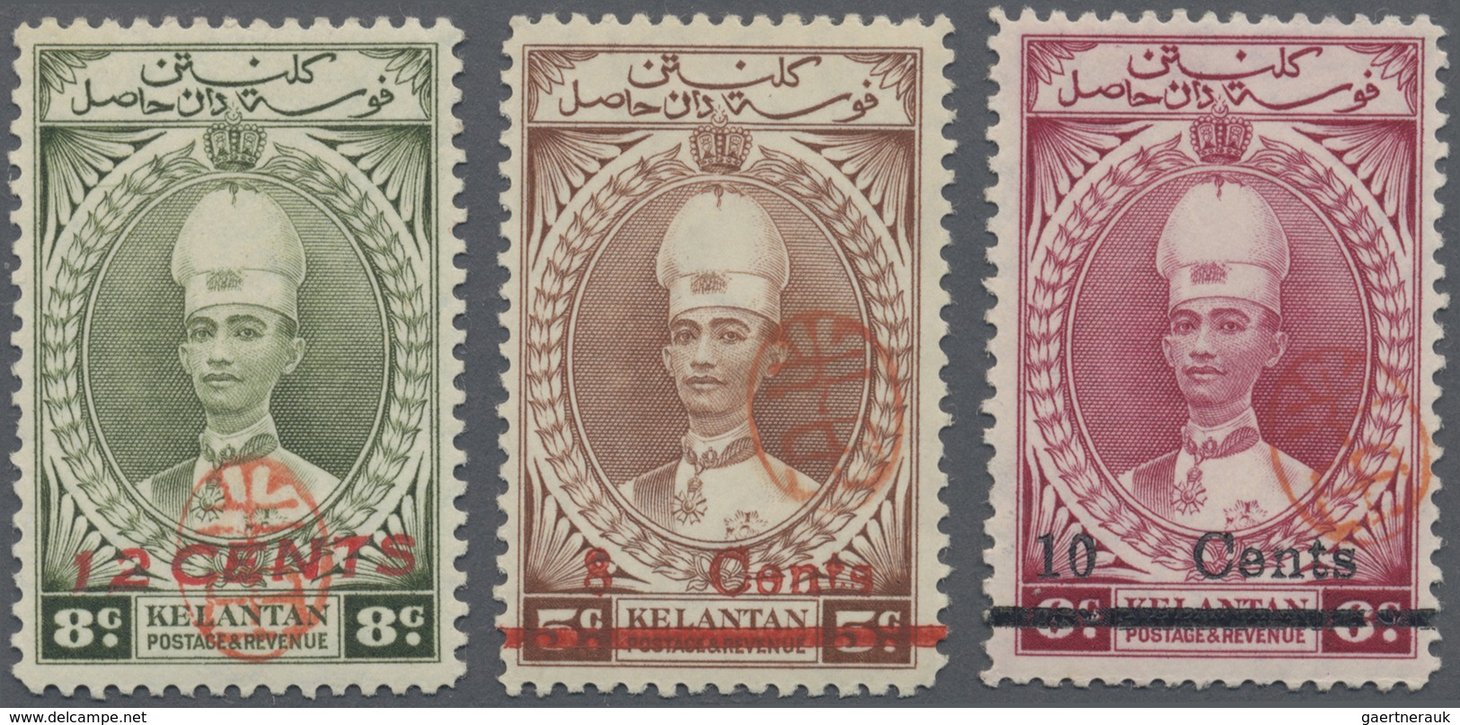 * Malaiische Staaten - Kelantan: Japanese Occupation, 1942, Handa Seal, 12 C./8 C., 8 C./5 C. And 10 C - Kelantan