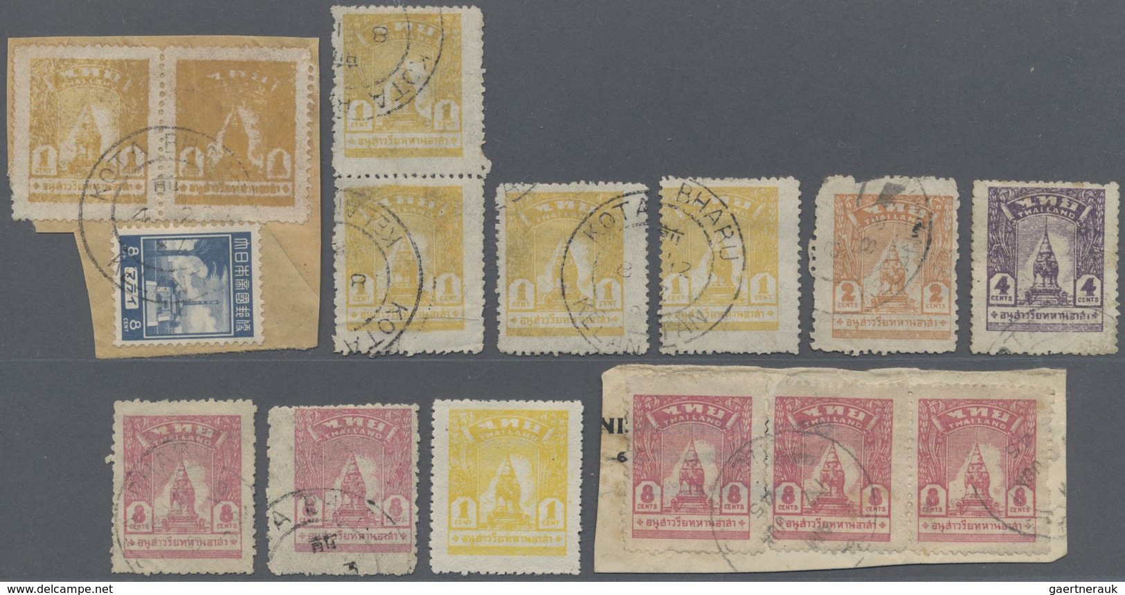 O/Brfst/(*) Malaiische Staaten - Kelantan: Thai Occupation, 1943, Used Inc. Pairs Of 1 C., Blocks-4 Of 1 C., 2 C - Kelantan