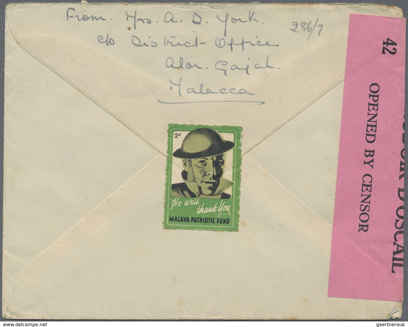 Br Malaiische Staaten - Malakka: 1940 ALOR GAJAH: Censored Airmail Cover From Alor Gajah, Malacca To Du - Malacca