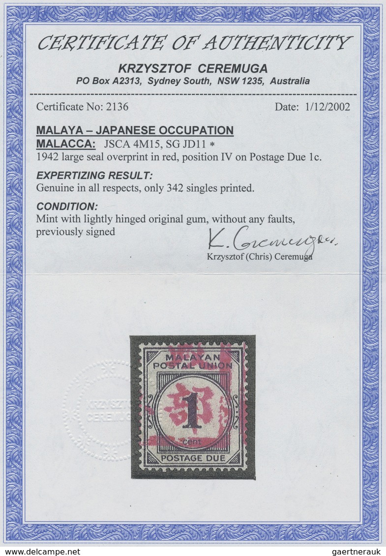 * Malaiische Staaten - Malakka: 1942 Japanese Occupation: Postage Due Stamps Of Malay Postal Union 1c. - Malacca