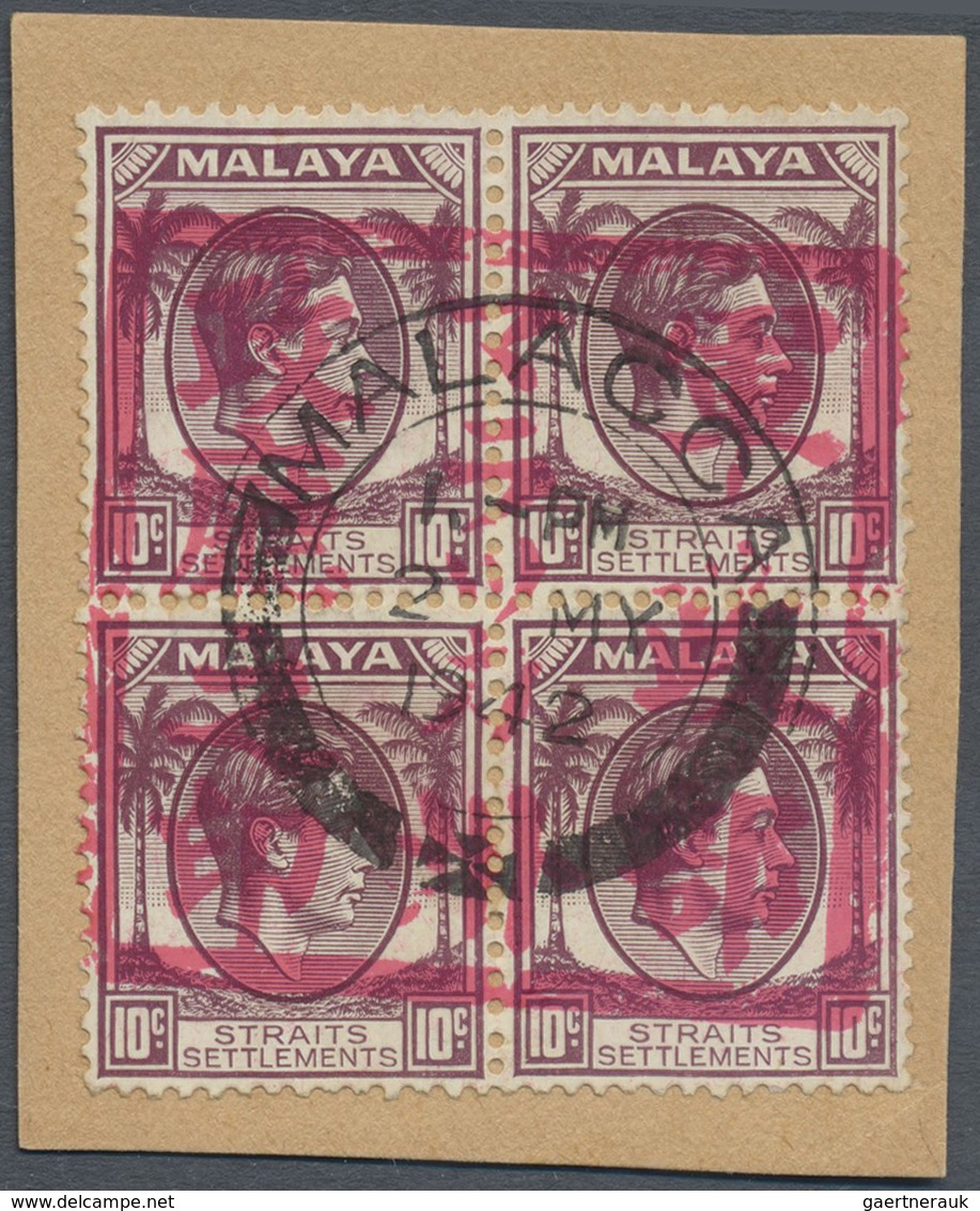 Brfst/ Malaiische Staaten - Malakka: Japanese Occupation, 1942, 10 C. Dull Purple Block Of Four On Piece, C - Malacca