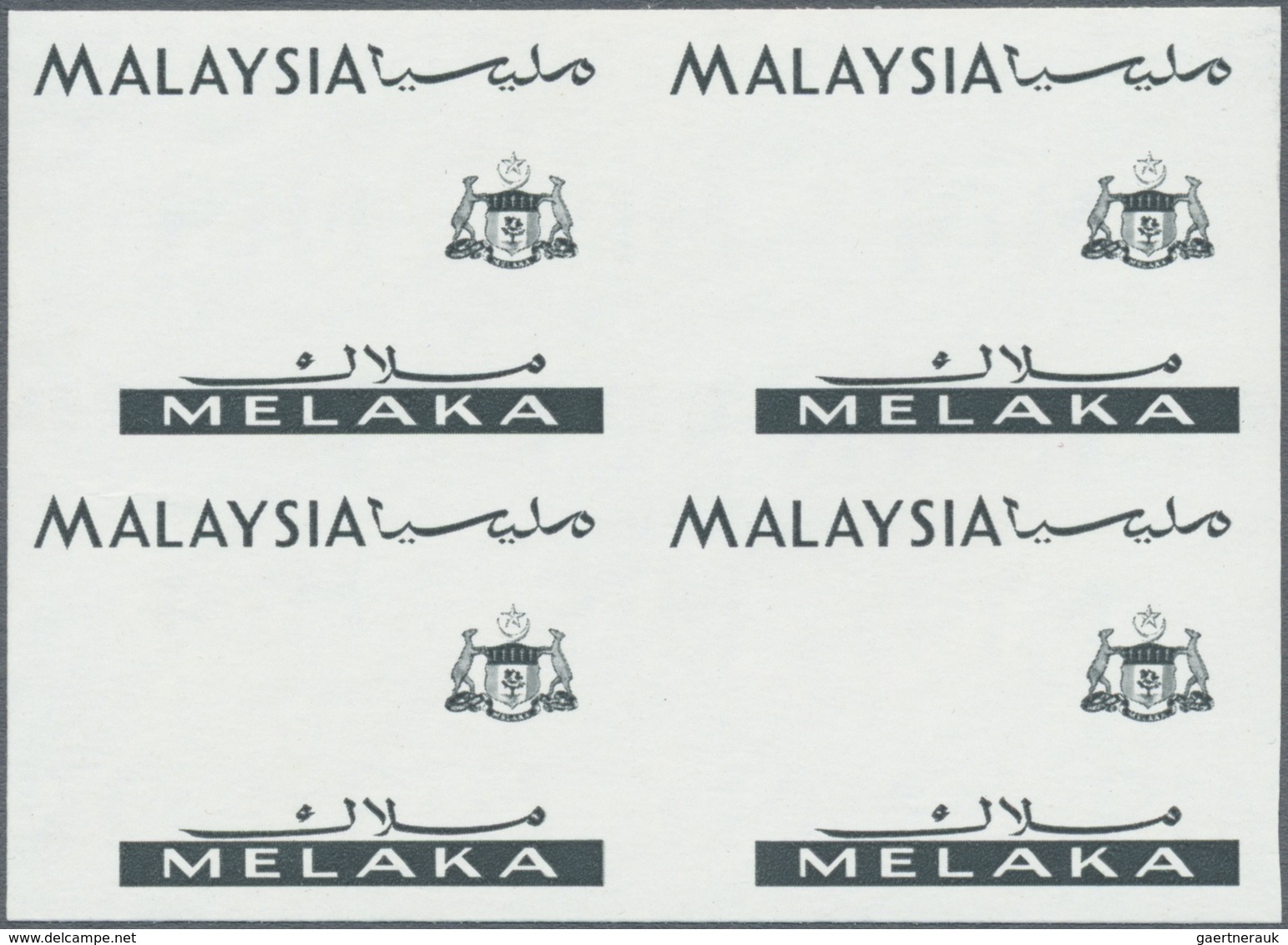 ** Malaiische Staaten - Malakka: 1965, Orchids Imperforate PROOF Block Of Four With Black Printing Only - Malacca