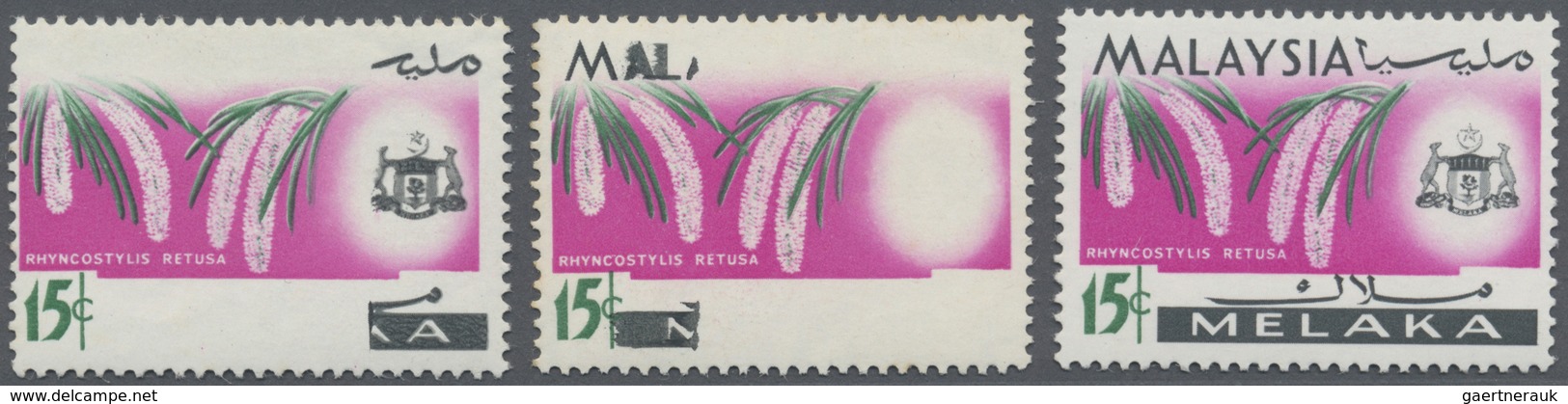 ** Malaiische Staaten - Malakka: 1965, Orchids 15c. 'Rhynchostylis Retusa' Two Singles With Partly BLAC - Malacca