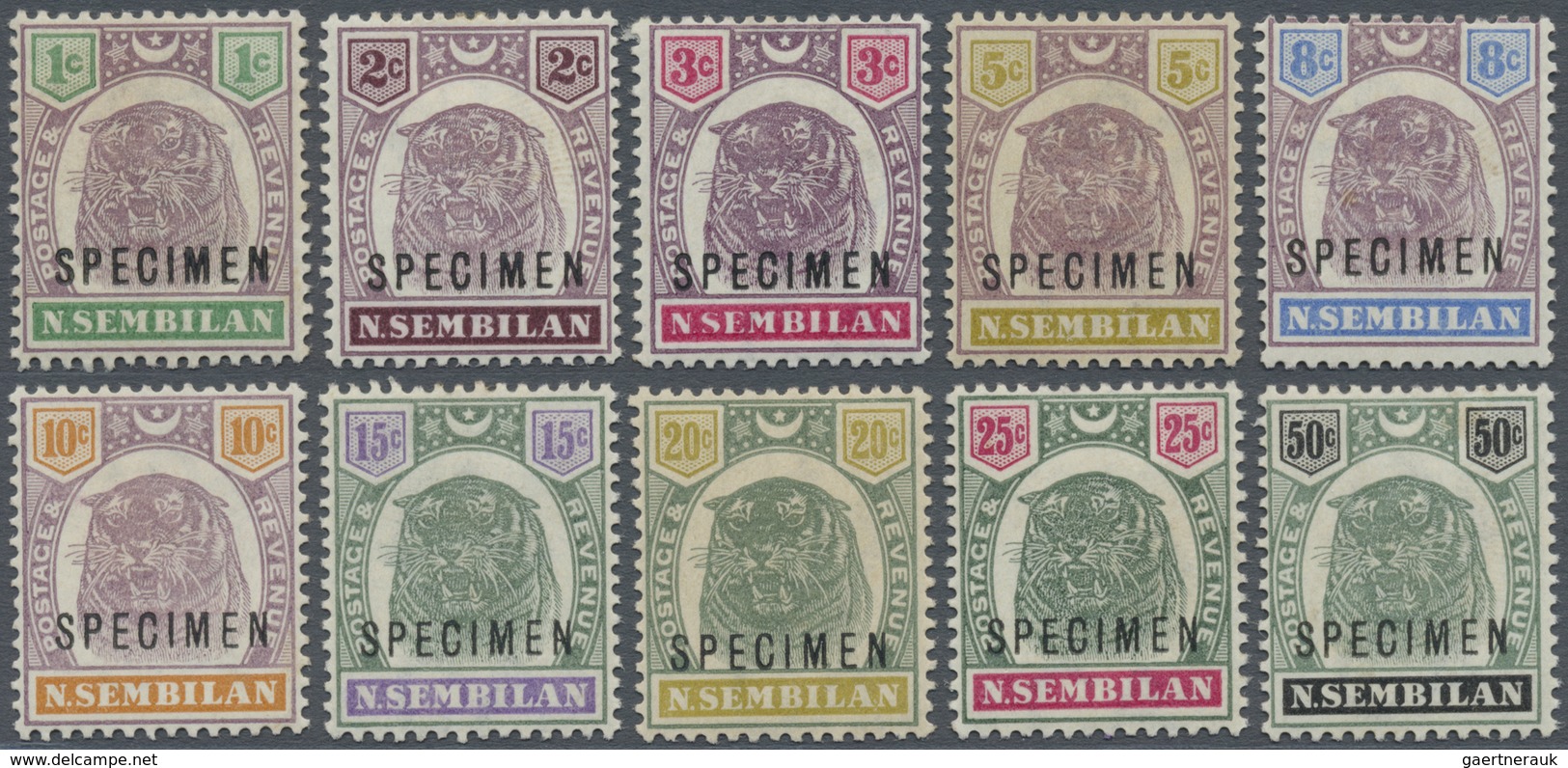 * Malaiische Staaten - Negri Sembilan: 1895/1899, Tiger Head Definitives Complete Set Of Ten With Blac - Negri Sembilan