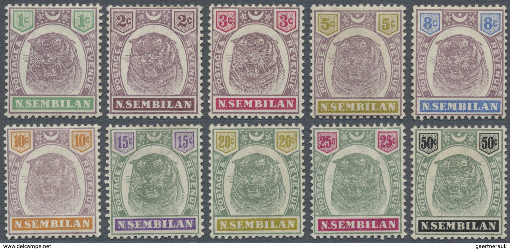 * Malaiische Staaten - Negri Sembilan: 1895/1899, Tiger Head Definitives Complete Set Of Ten, Mint Hin - Negri Sembilan