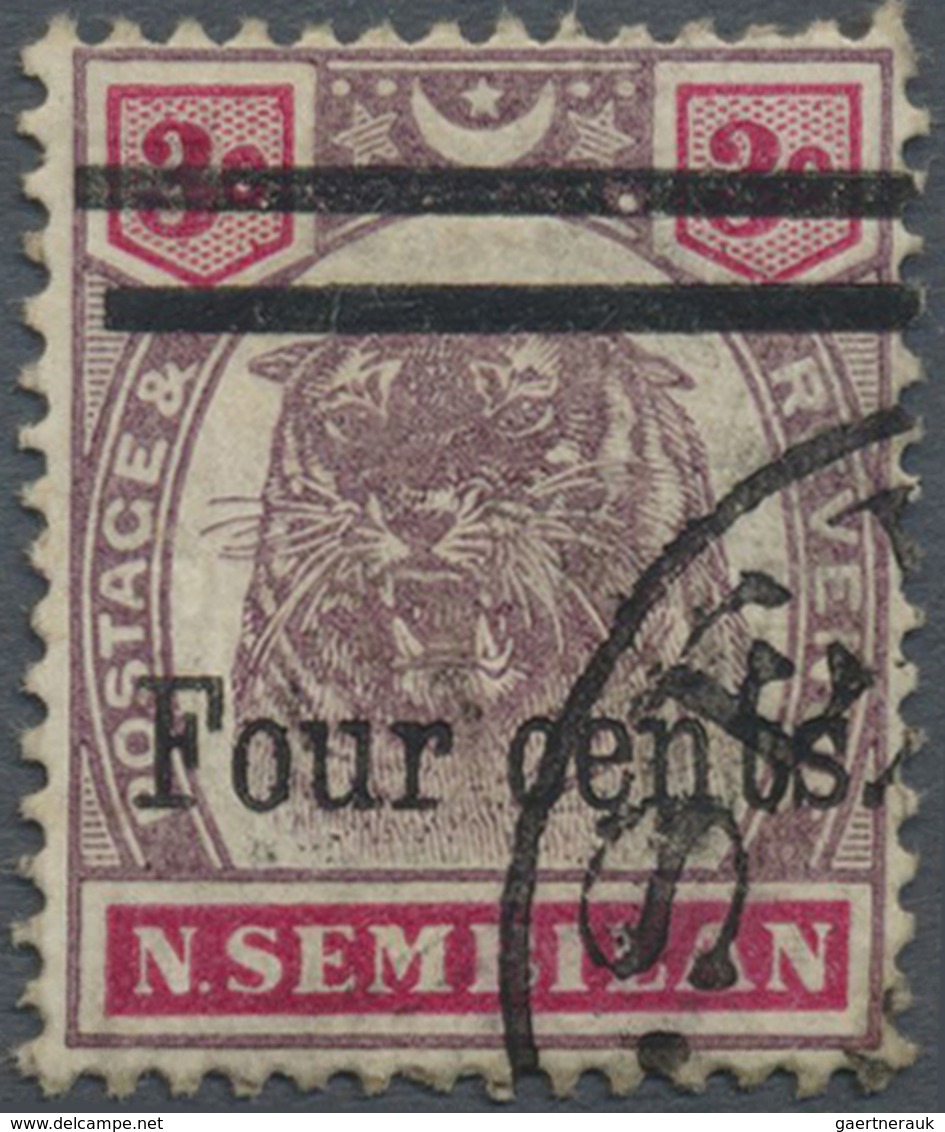 O Malaiische Staaten - Negri Sembilan: 1898-1900 4c. On 3c. Dull Purple & Carmine, Overprint Variety " - Negri Sembilan