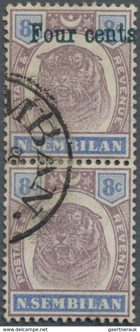 O Malaiische Staaten - Negri Sembilan: 1898-1900 "Four Cents." (in Green) On 8c. Dull Purple & Ultrama - Negri Sembilan