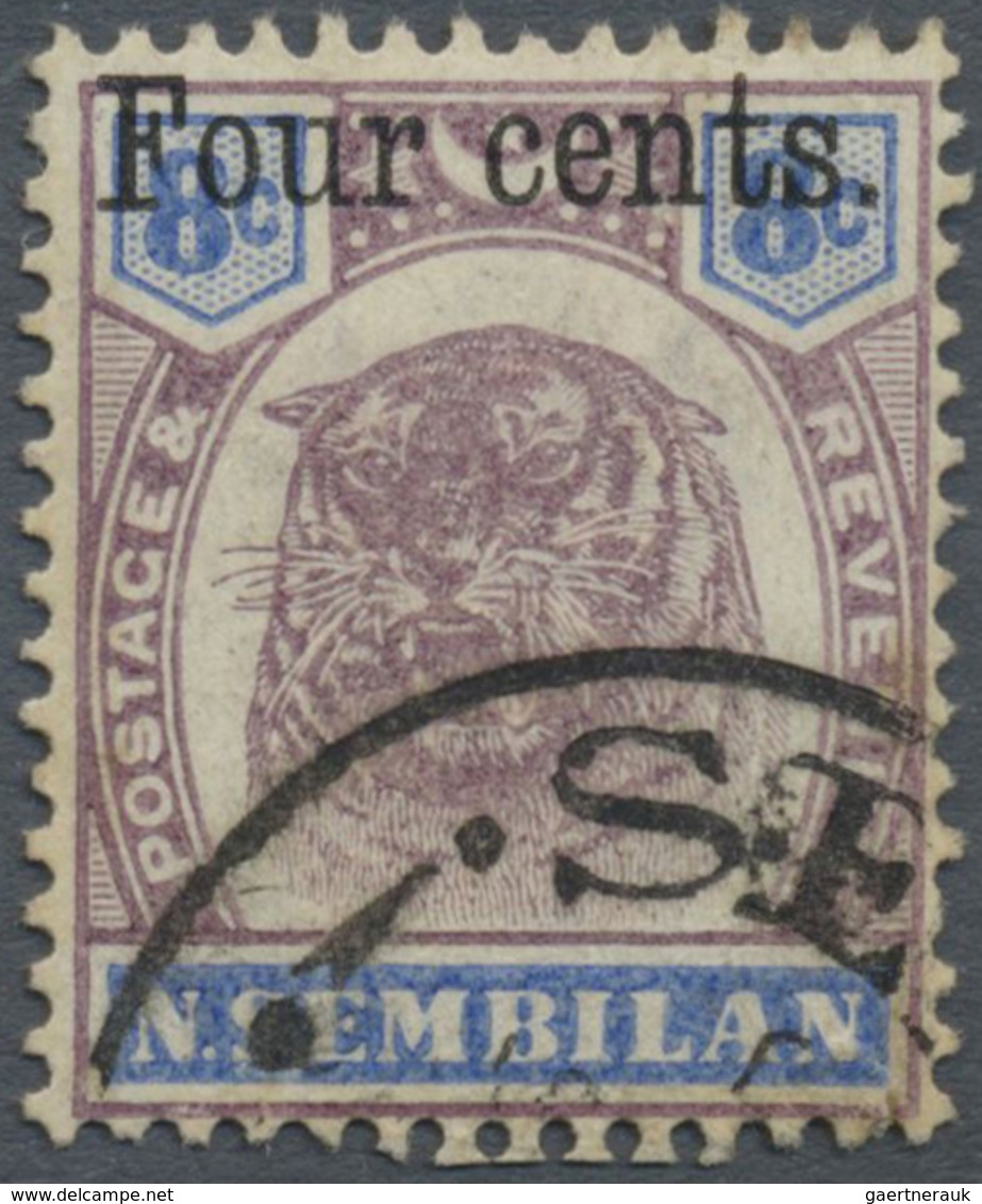 O Malaiische Staaten - Negri Sembilan: 1898-1900 4c. On 8c. Dull Purple & Ultramarine With BLACK OVERP - Negri Sembilan