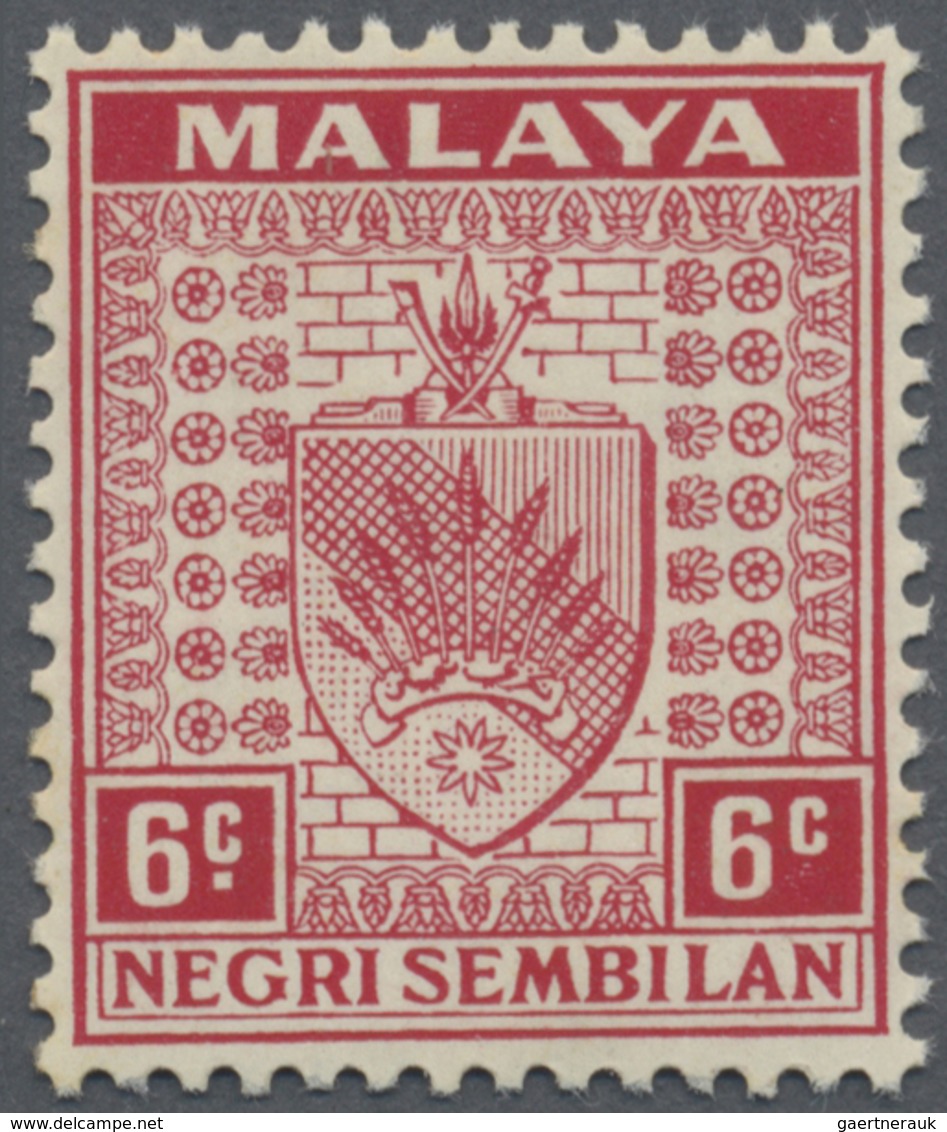 ** Malaiische Staaten - Negri Sembilan: 1937, Arms Of Negri Sembilan 6c. Scarlet With Variety 'STOP OMI - Negri Sembilan
