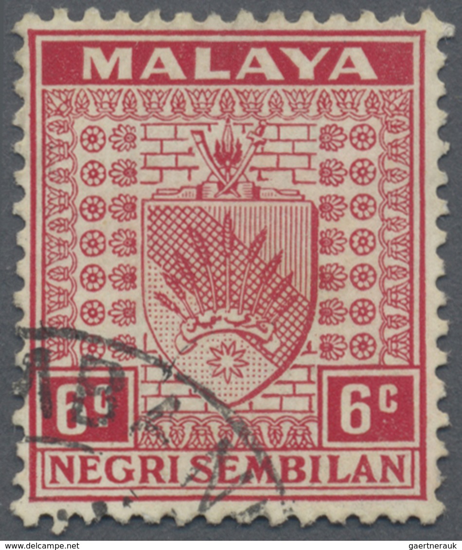 O Malaiische Staaten - Negri Sembilan: 1937, Arms Of Negri Sembilan 6c. Scarlet With Variety 'STOP OMI - Negri Sembilan