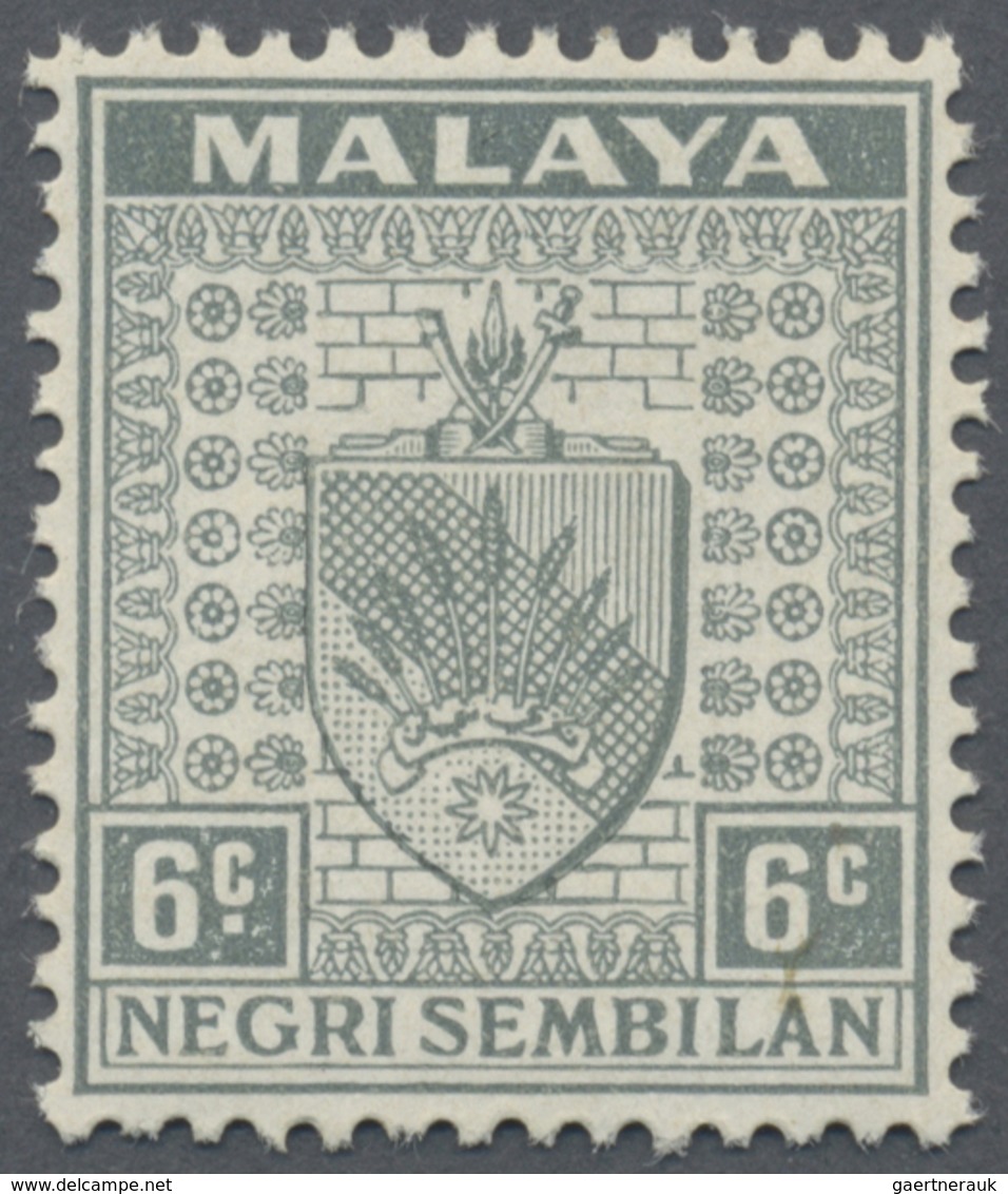 ** Malaiische Staaten - Negri Sembilan: 1941, Arms Of Negri Sembilan 6c. Grey With Variety 'STOP OMITTE - Negri Sembilan