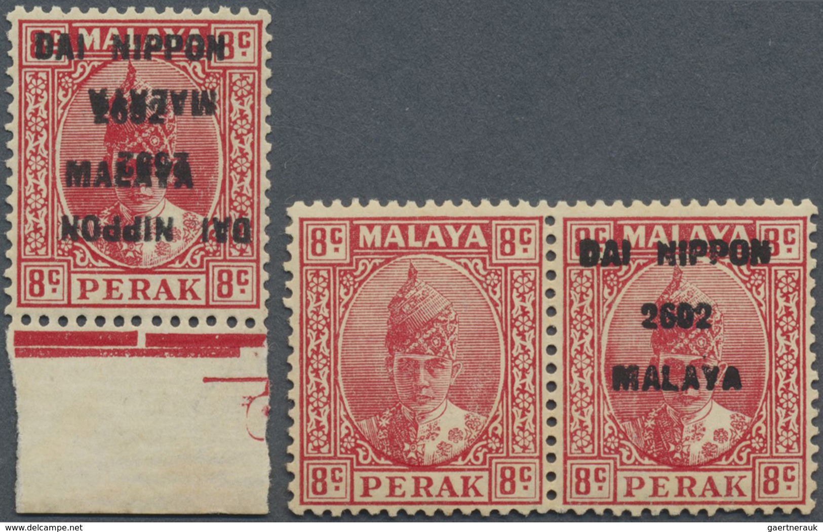 ** Malaiische Staaten - Negri Sembilan: Japanese Occupation, 1942, General Issues, Perak 8 C. Ovpt. "Da - Negri Sembilan